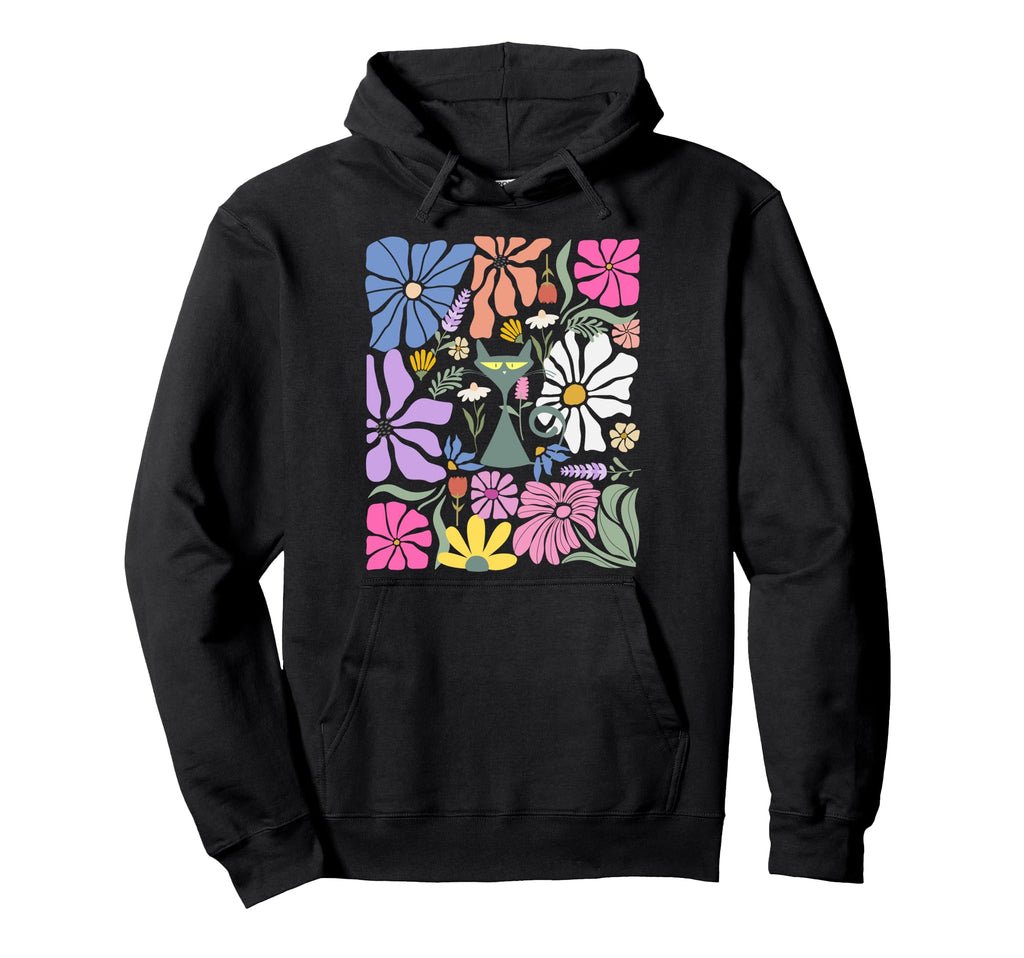 Cat Boho Floral Kitty And Abstract Hoodie - Aesthetic Graphic Men Women - T-Shirt, Sweatshirt, Hoodie