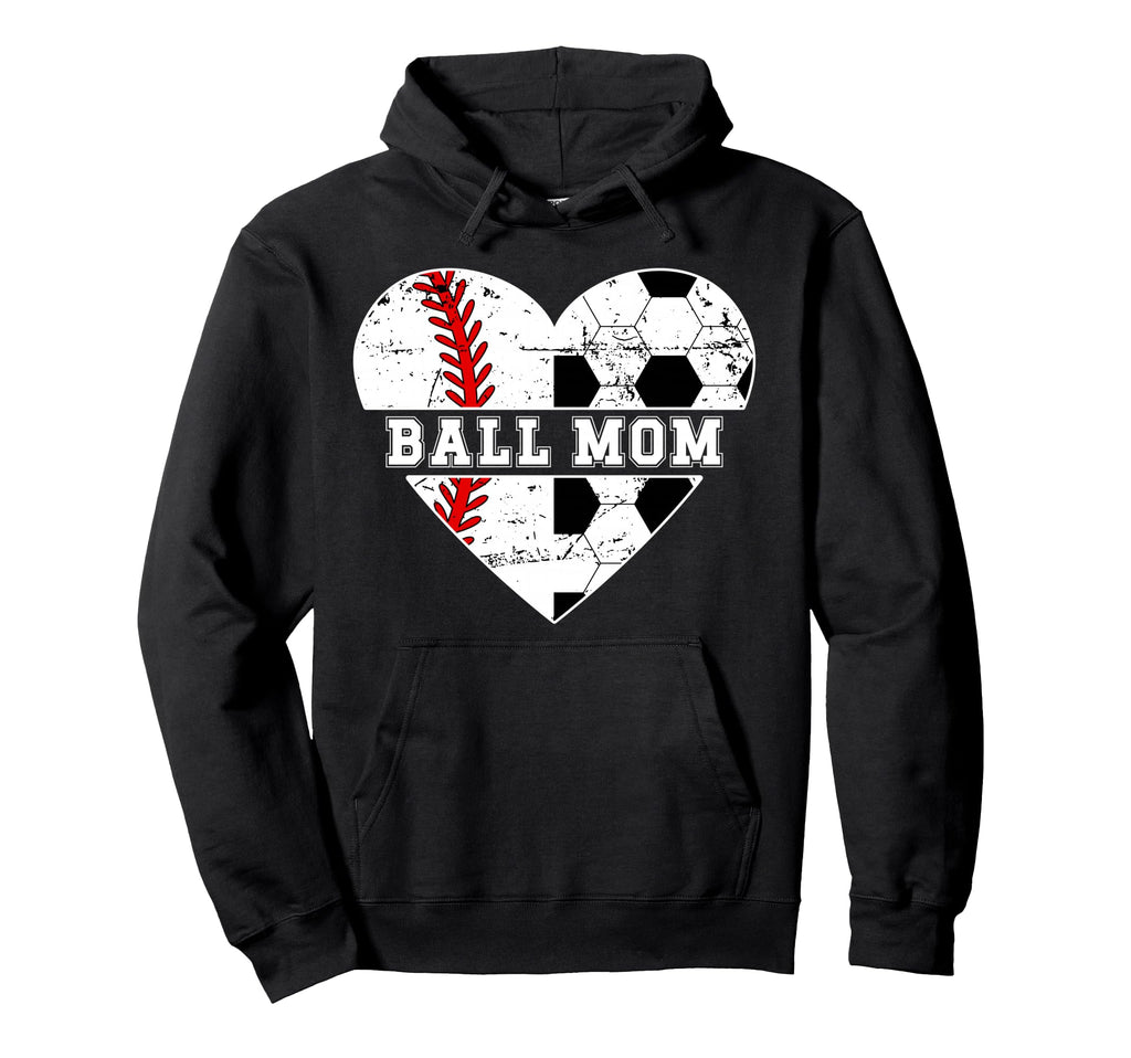 Ball Mom Heart Soccer Baseball Mom Hoodie - Unique Graphic for Adults - T-Shirt, Sweatshirt, Hoodie