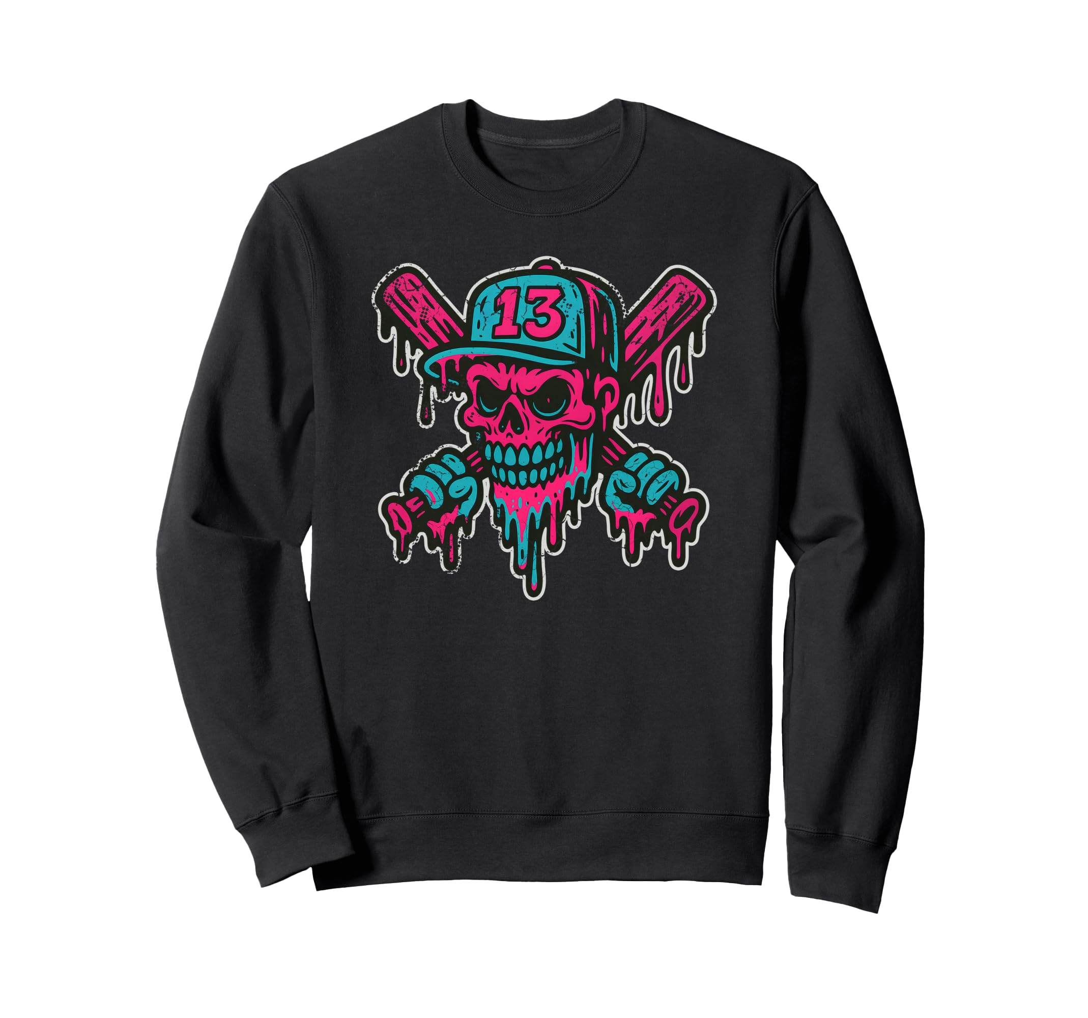 Baseball Skull Drip Softball Team Sweatshirt - Streetwear Style Unisex - T-Shirt, Sweatshirt, Hoodie