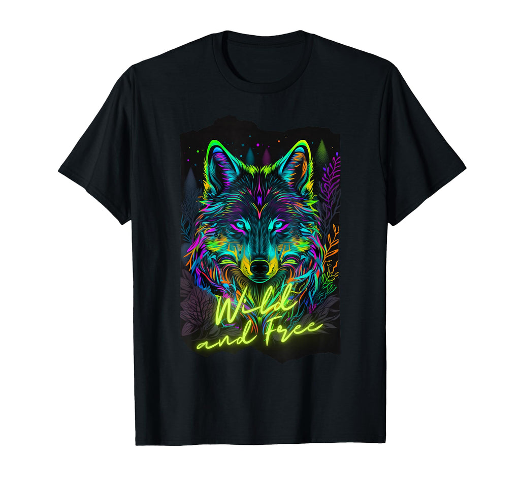 80S Vaporwave Synthwave Wolf Colorful T-Shirt - Novelty Apparel for Adults - T-Shirt, Sweatshirt, Hoodie