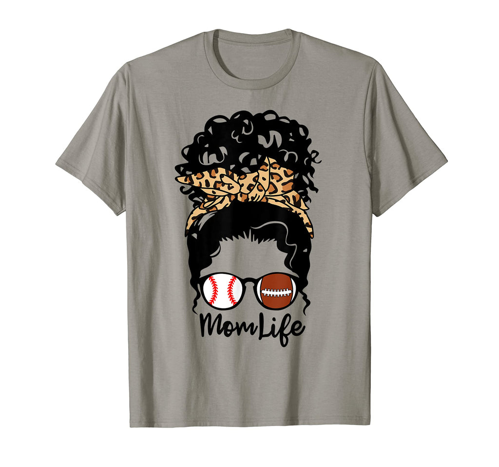 Mom Life Messy Bun Curly Hair Football T-Shirt - Unique Graphic for Adults - T-Shirt, Sweatshirt, Hoodie