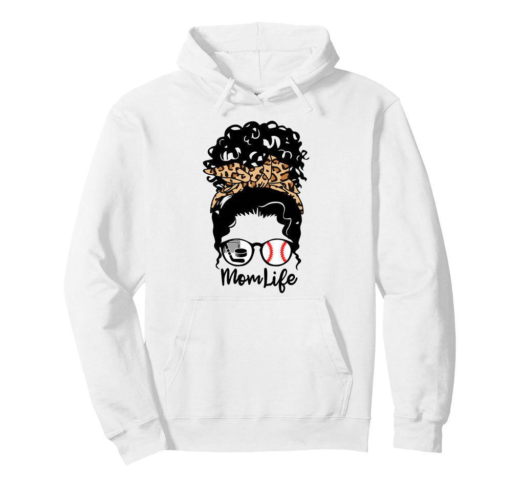 Mom Life Messy Bun Curly Hair Baseball Hoodie - Custom Art Print Men Women - T-Shirt, Sweatshirt, Hoodie