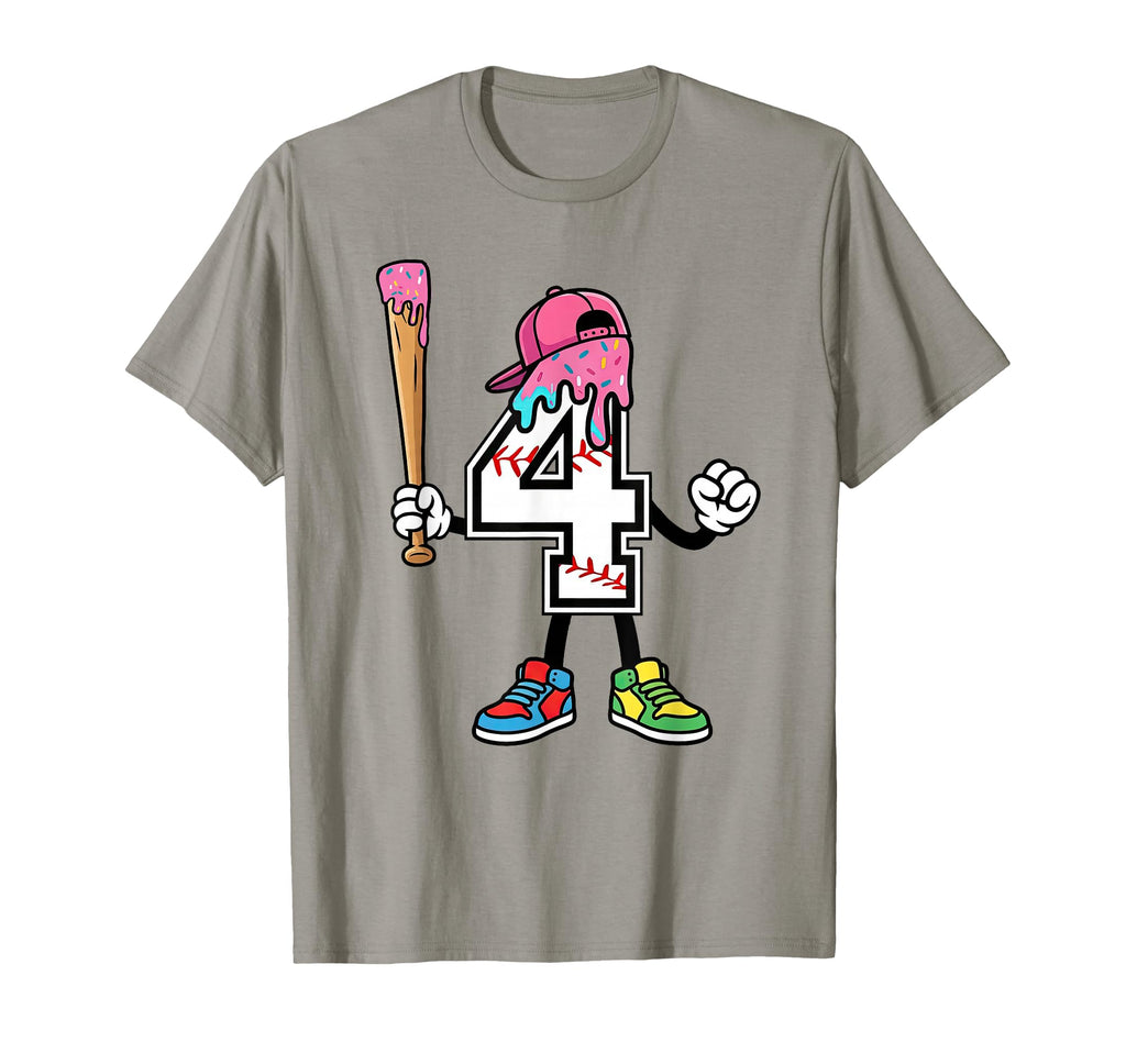 4Th Birthday Baseball Ice Cream Drip T-Shirt - Minimalist Print Men Women - T-Shirt, Sweatshirt, Hoodie
