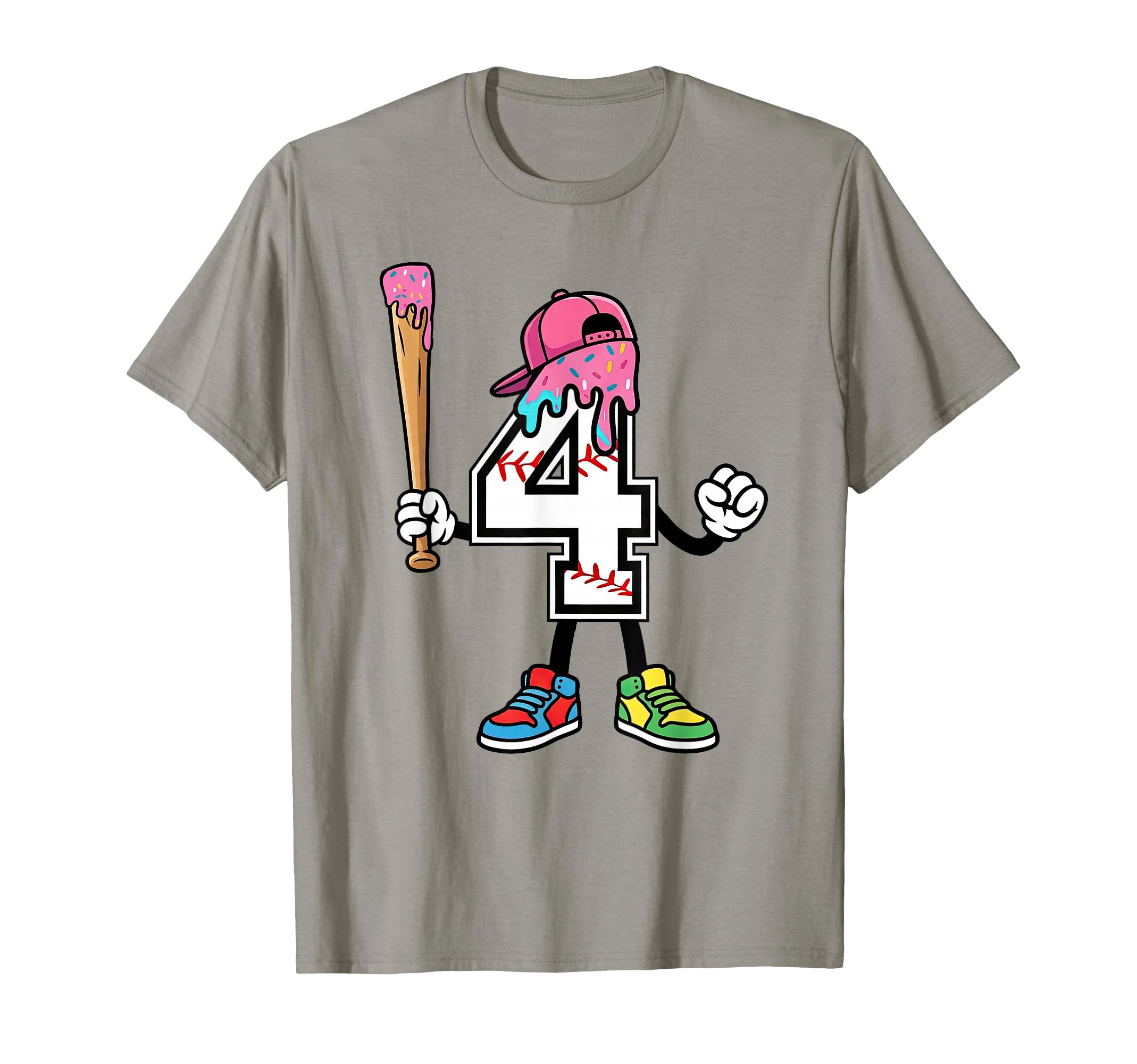 4Th Birthday Baseball Ice Cream Drip T-Shirt - Minimalist Print Men Women - T-Shirt, Sweatshirt, Hoodie