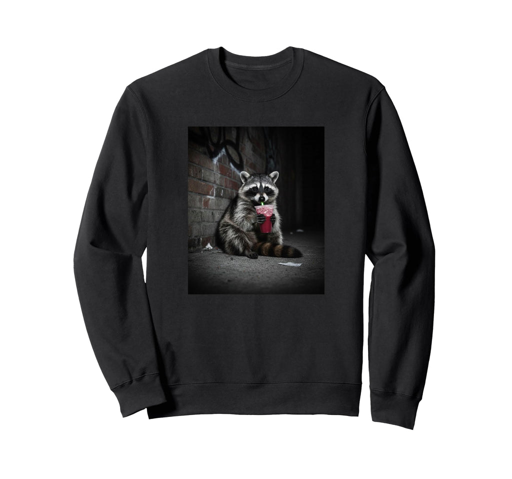 Drinking Juice Funny Raccoon Meme Sweatshirt - Casual Everyday Wear Unisex - T-Shirt, Sweatshirt, Hoodie