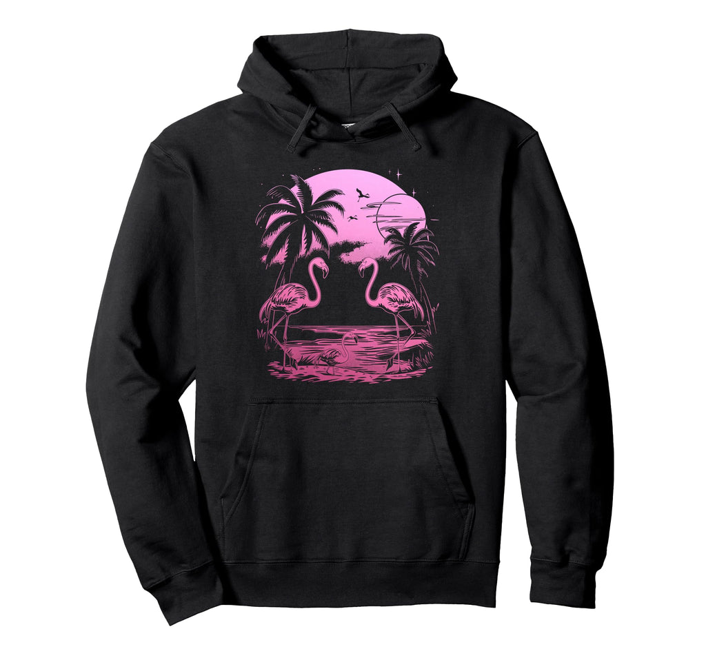 Flamingo Beach Sunset Surf Surfer Hoodie - Unique Graphic Men Women - T-Shirt, Sweatshirt, Hoodie