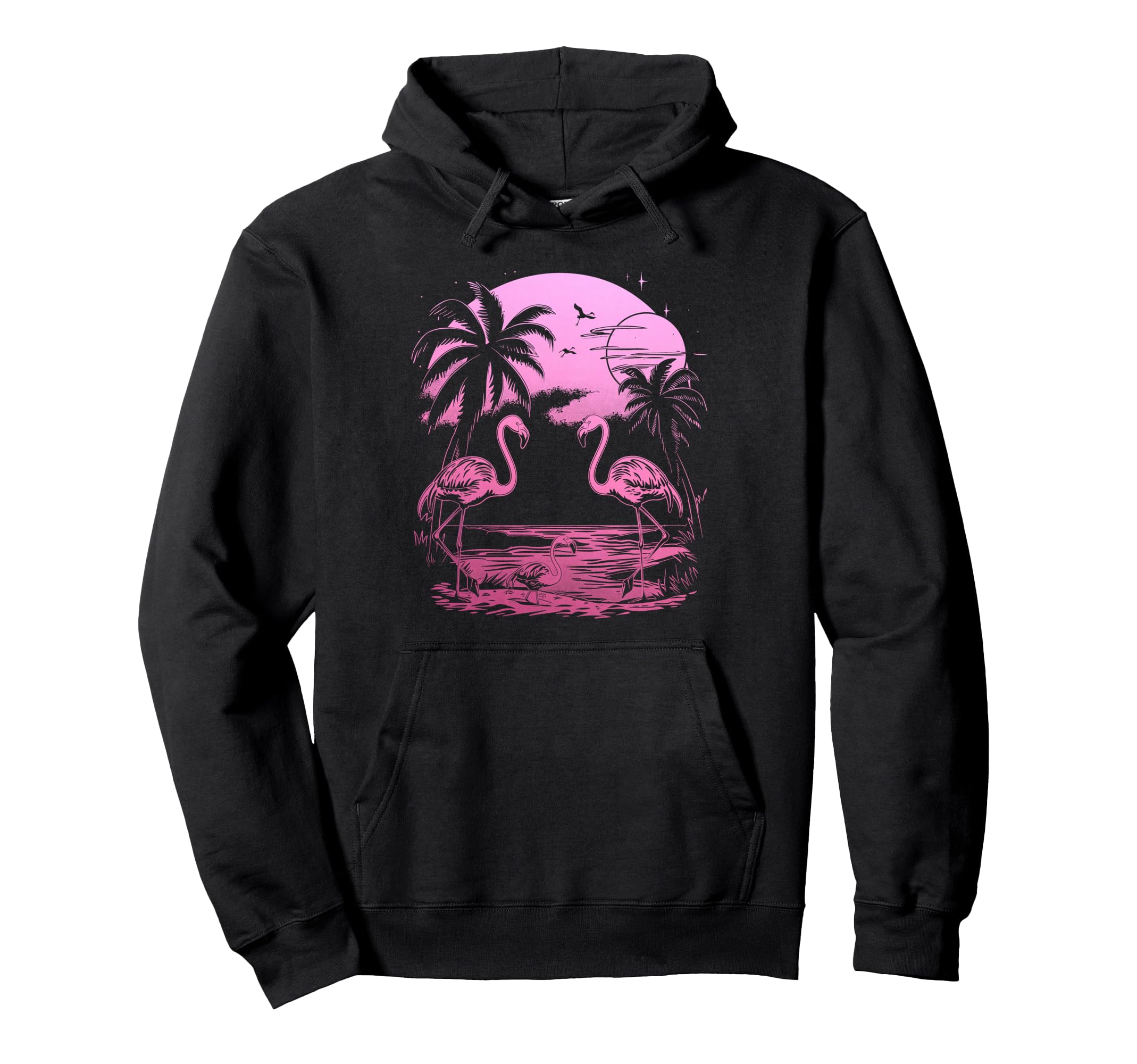 Flamingo Beach Sunset Surf Surfer Hoodie - Unique Graphic Men Women - T-Shirt, Sweatshirt, Hoodie