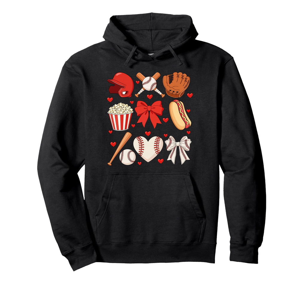 Baseball Bow Mothers Day Baseball Hoodie - Fun Novelty Design Men Women - T-Shirt, Sweatshirt, Hoodie