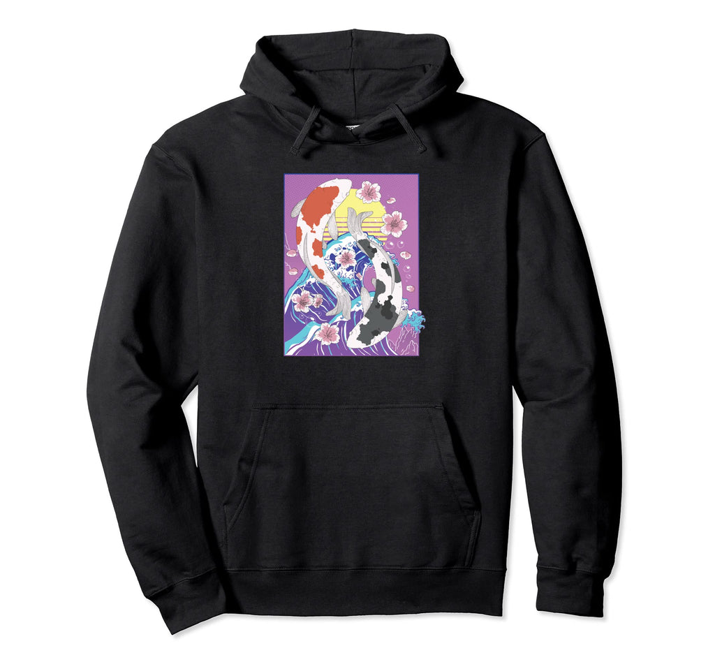 Vaporwave Big Wave Koi Fish Yin And Hoodie - Custom Art Print for Adults - T-Shirt, Sweatshirt, Hoodie