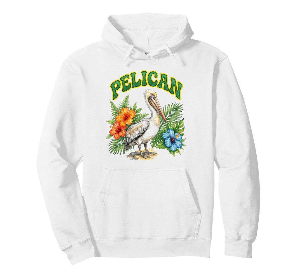 Pelican Groovy Floral Pelican Watercolor Hoodie - Trendy Graphic Unisex - T-Shirt, Sweatshirt, Hoodie