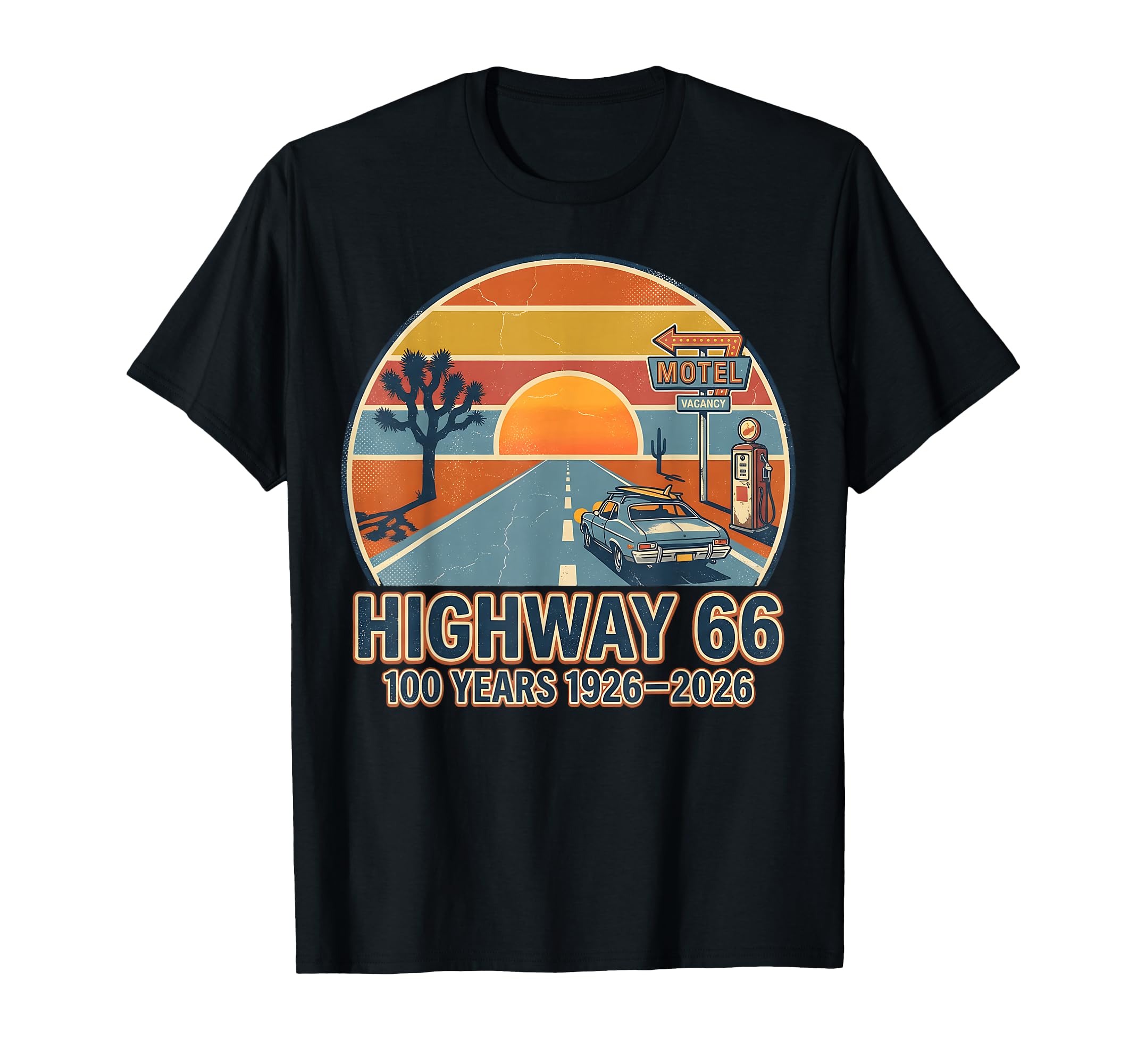 Highway 66 100 Years 1926 2026 Car T-Shirt - Minimalist Print for Adults - T-Shirt, Sweatshirt, Hoodie
