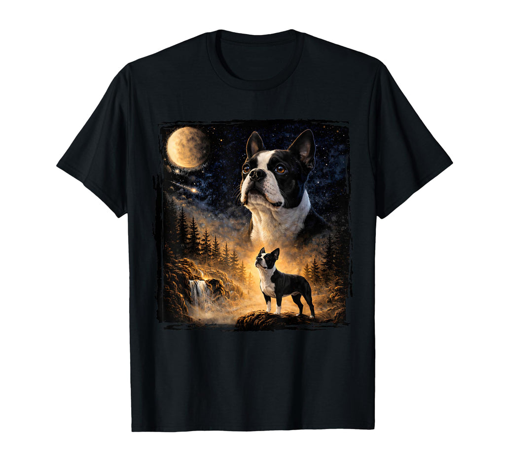 90S Boston Terrier Howling Moon Terrier T-Shirt - Novelty Apparel Unisex - T-Shirt, Sweatshirt, Hoodie