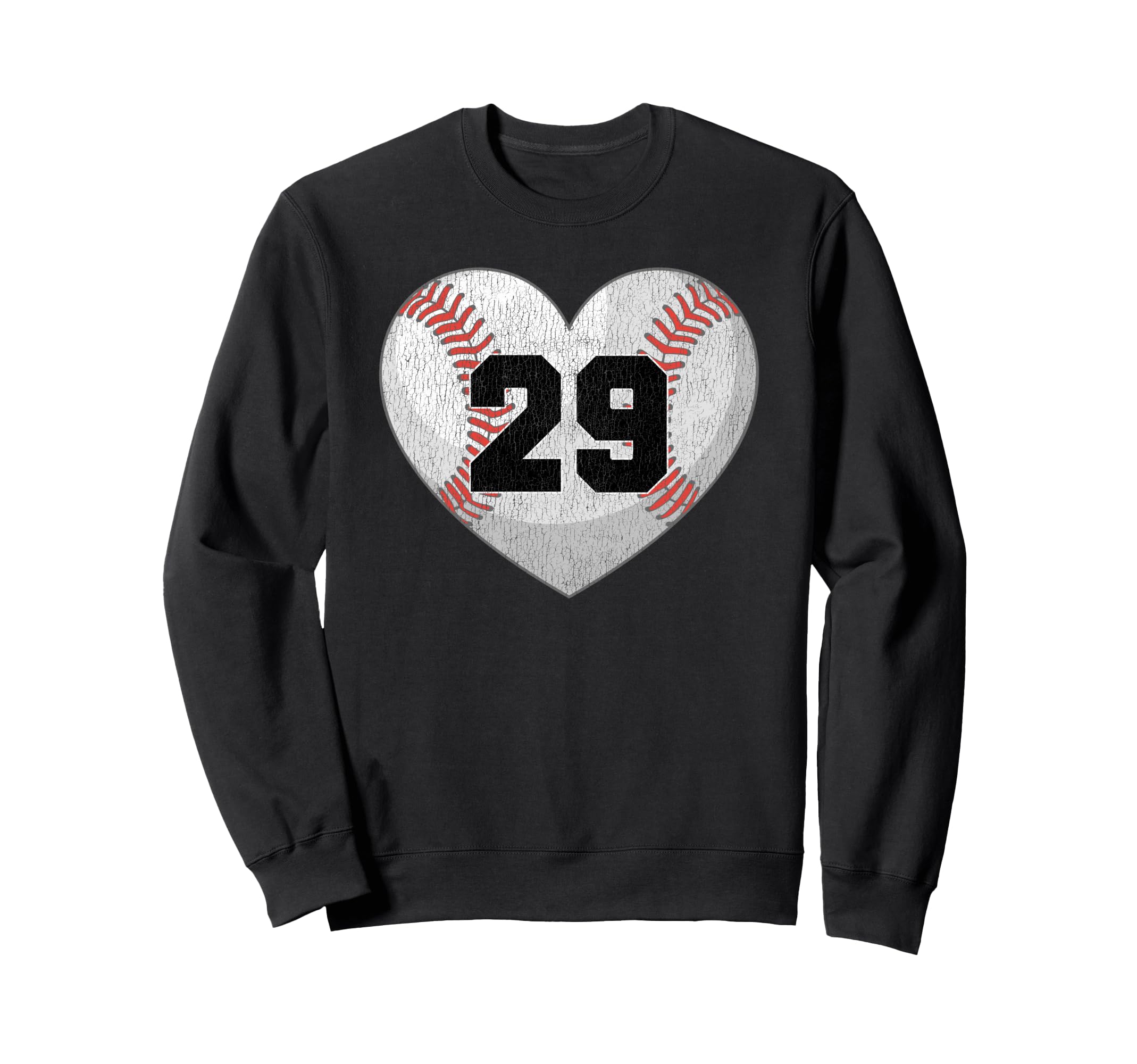 Baseball Number 29 Distressed Heart Sweatshirt - Trendy Graphic Unisex - T-Shirt, Sweatshirt, Hoodie