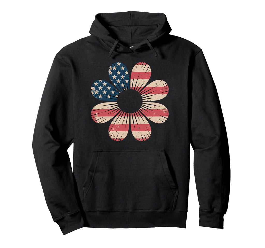 Patriotic Daisy Flower Usa Flag 4Th Hoodie - Custom Art Print for Adults - T-Shirt, Sweatshirt, Hoodie