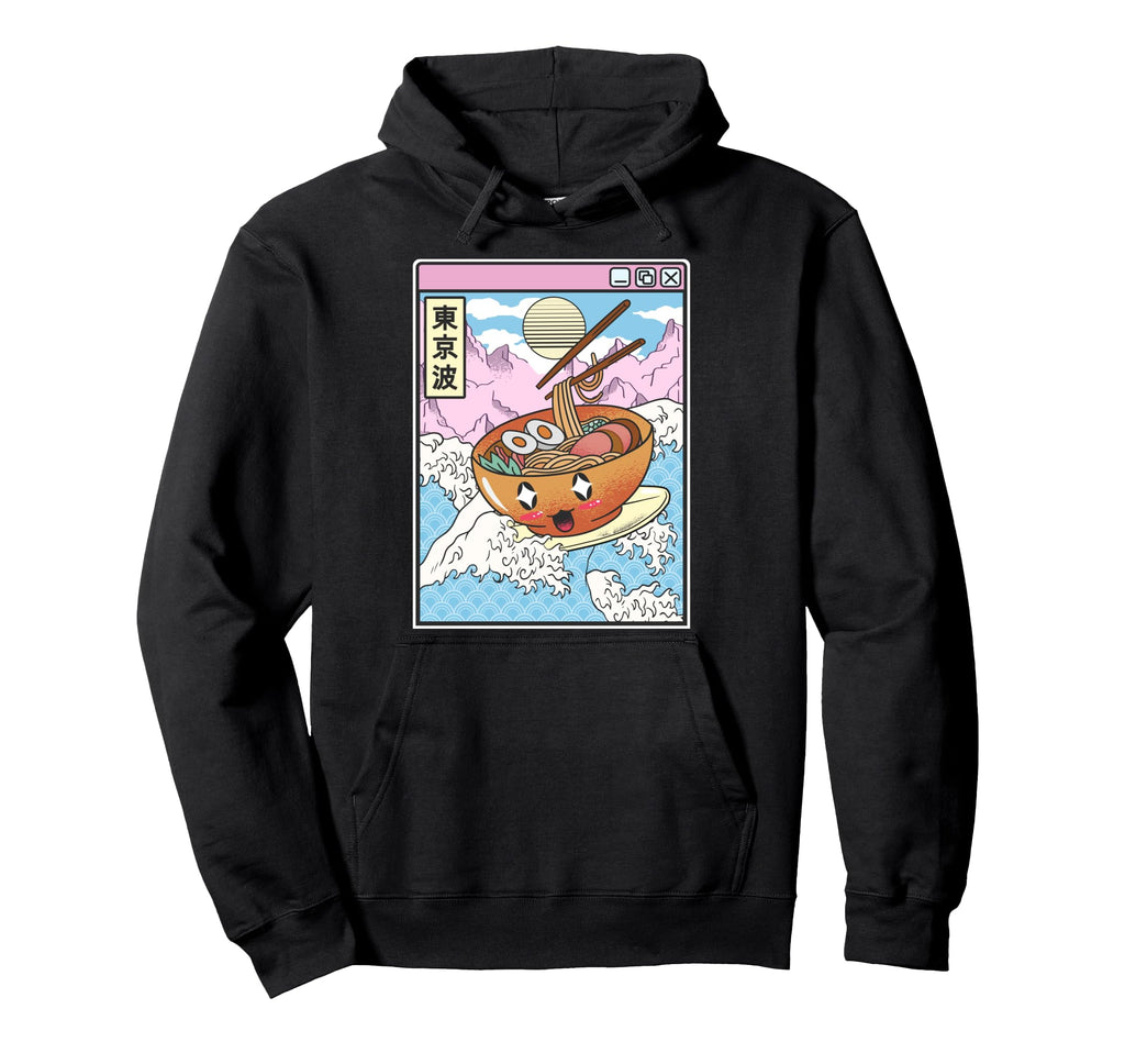 Surfing Ramen Bowl Japanese Wave Anime Hoodie - Unique Graphic Men Women - T-Shirt, Sweatshirt, Hoodie