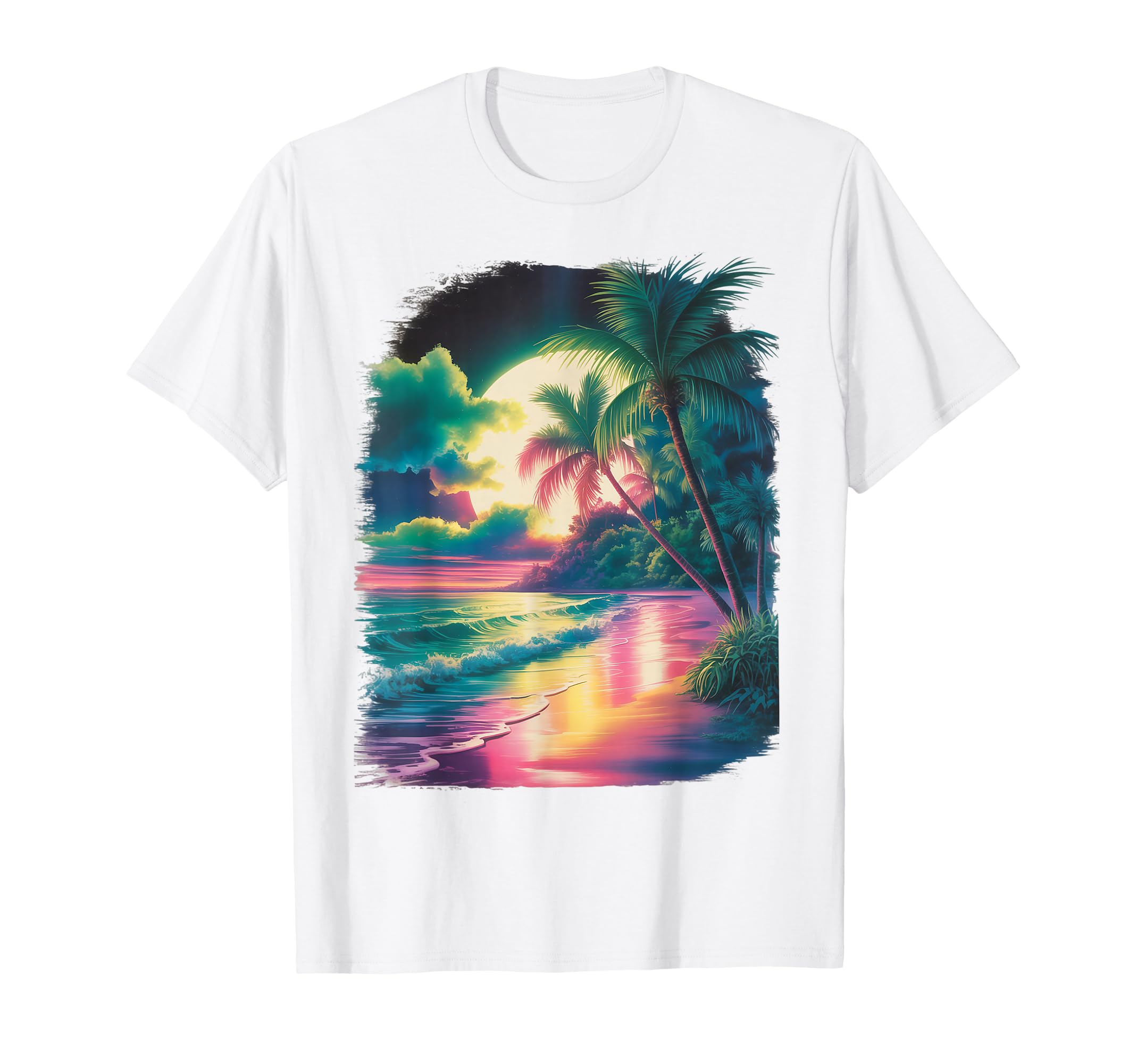 90S Airbrushed Tropical Sunset Beach T-Shirt - Trendy Graphic Men Women - T-Shirt, Sweatshirt, Hoodie