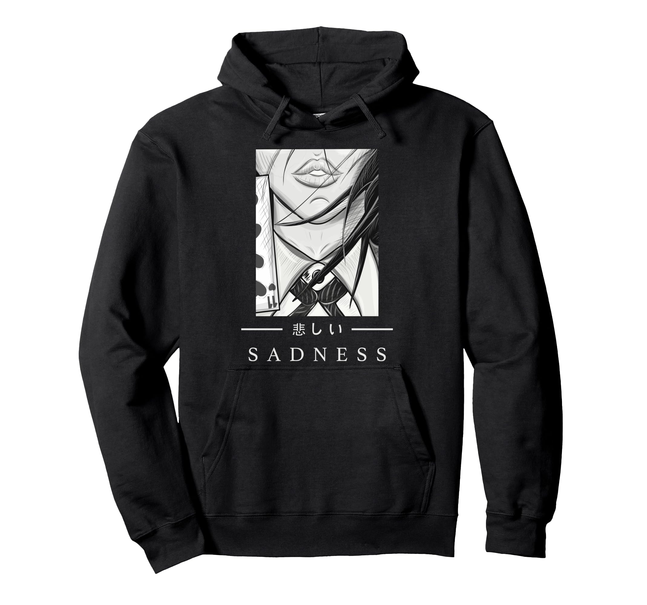 Anime Sad Japanese Art Aesthetic Hoodie - Fun Novelty Design for Adults - T-Shirt, Sweatshirt, Hoodie