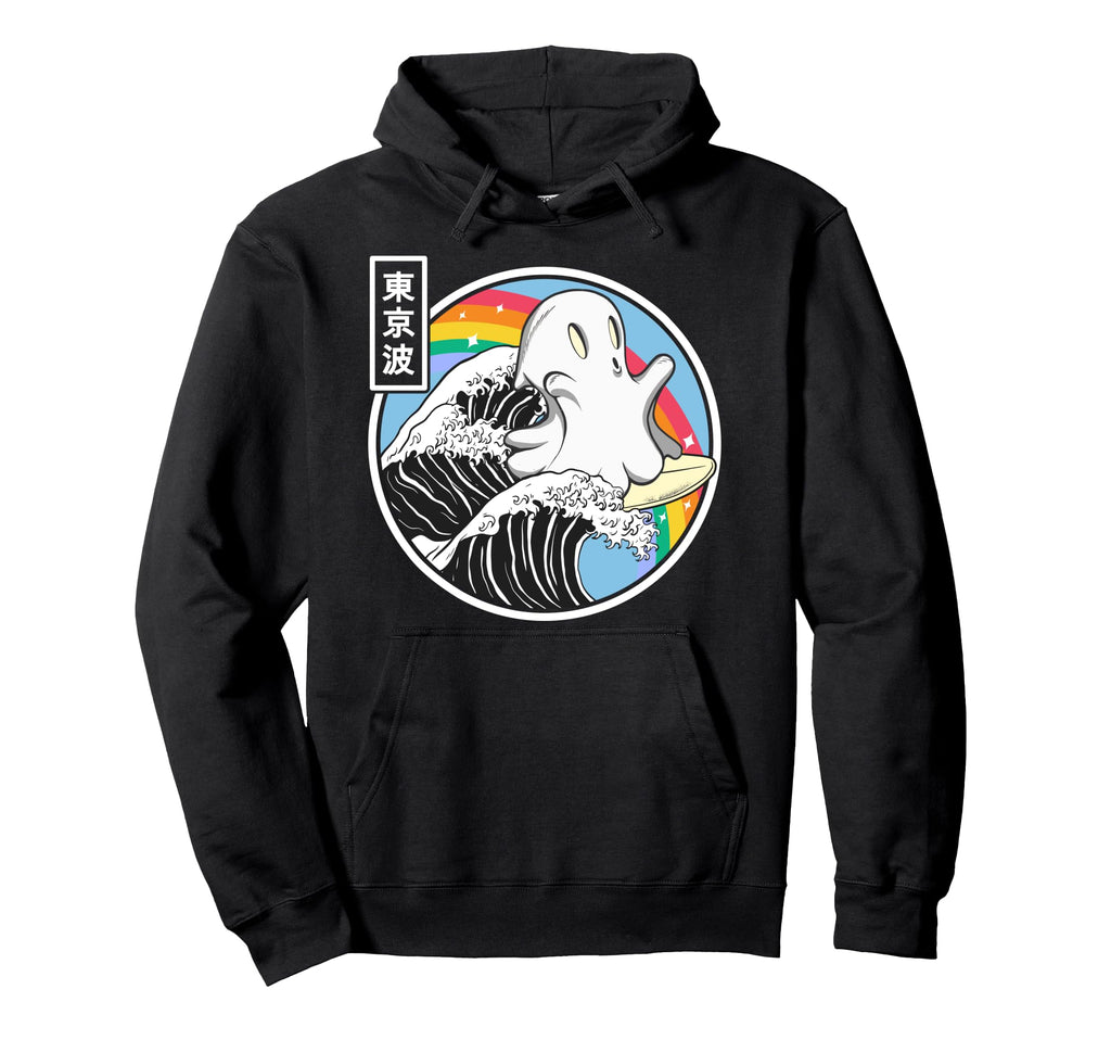 Surfing Ghost Japan Kanagawa Wave Kawaii Hoodie - Custom Art Print Unisex - T-Shirt, Sweatshirt, Hoodie