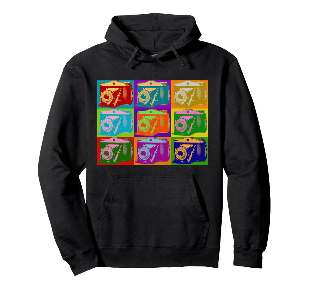 Camera Pop Art Photographer Graphics Hoodie - Fun Novelty Design Men Women - T-Shirt, Sweatshirt, Hoodie