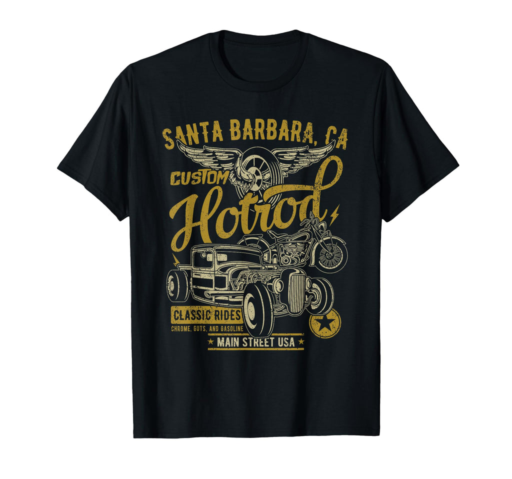 Santa Barbara Ca Usa Distressed Hotrod T-Shirt - Graphic Print for Adults - T-Shirt, Sweatshirt, Hoodie