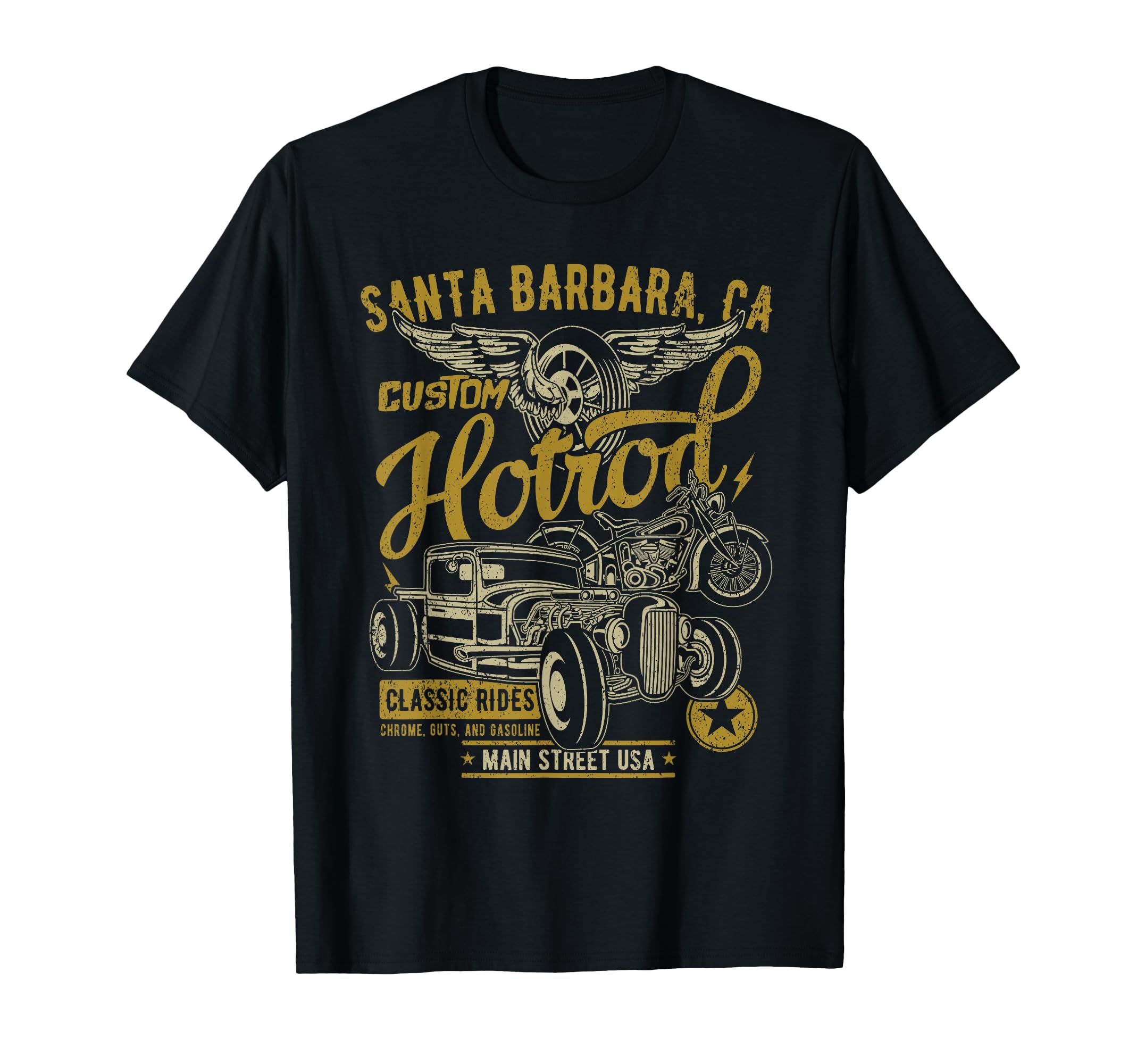 Santa Barbara Ca Usa Distressed Hotrod T-Shirt - Graphic Print for Adults - T-Shirt, Sweatshirt, Hoodie