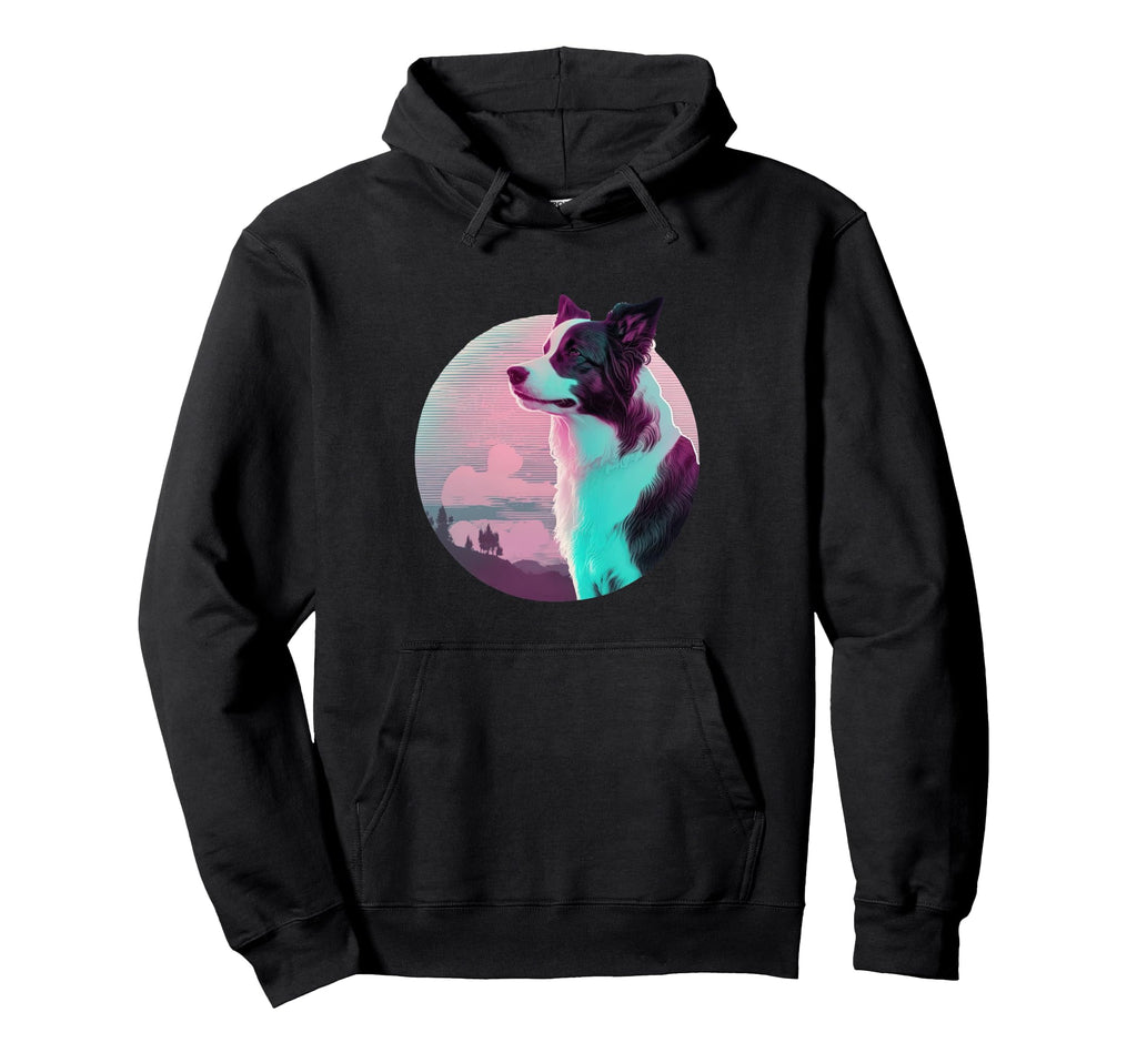 Border Collie Vaporwave Retrowave Hoodie - Trendy Graphic Men Women - T-Shirt, Sweatshirt, Hoodie