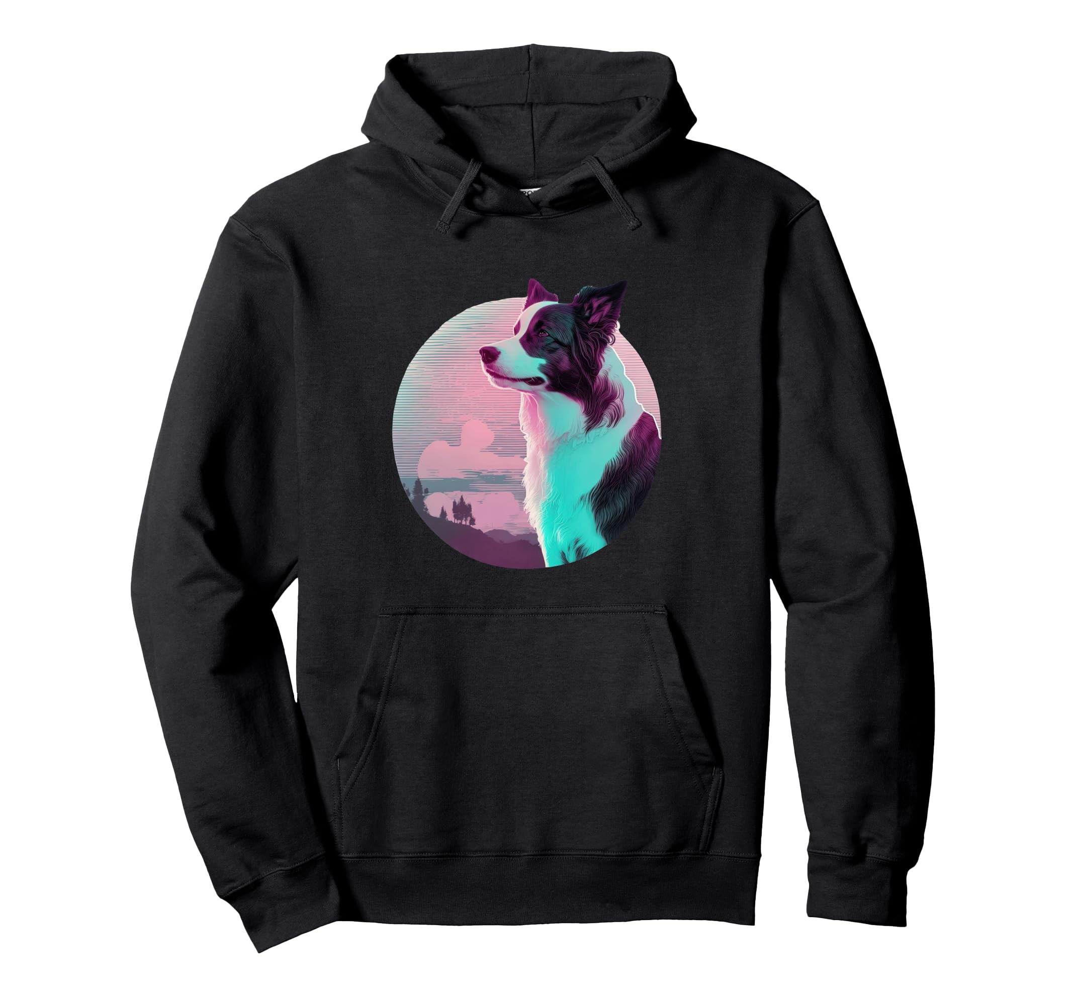 Border Collie Vaporwave Retrowave Hoodie - Trendy Graphic Men Women - T-Shirt, Sweatshirt, Hoodie