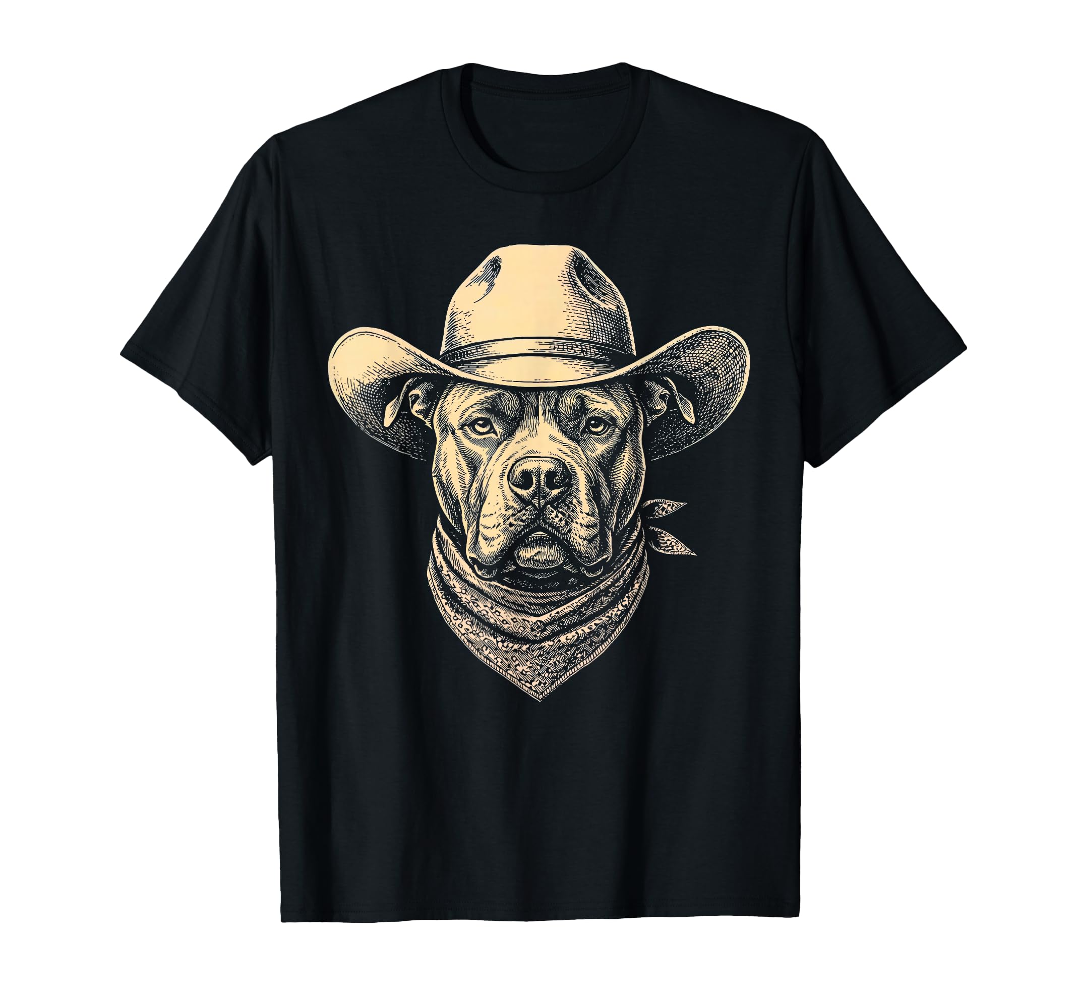 Pitbull Dog Cowboy Hat Bandana Western T-Shirt - Graphic Print Unisex - T-Shirt, Sweatshirt, Hoodie