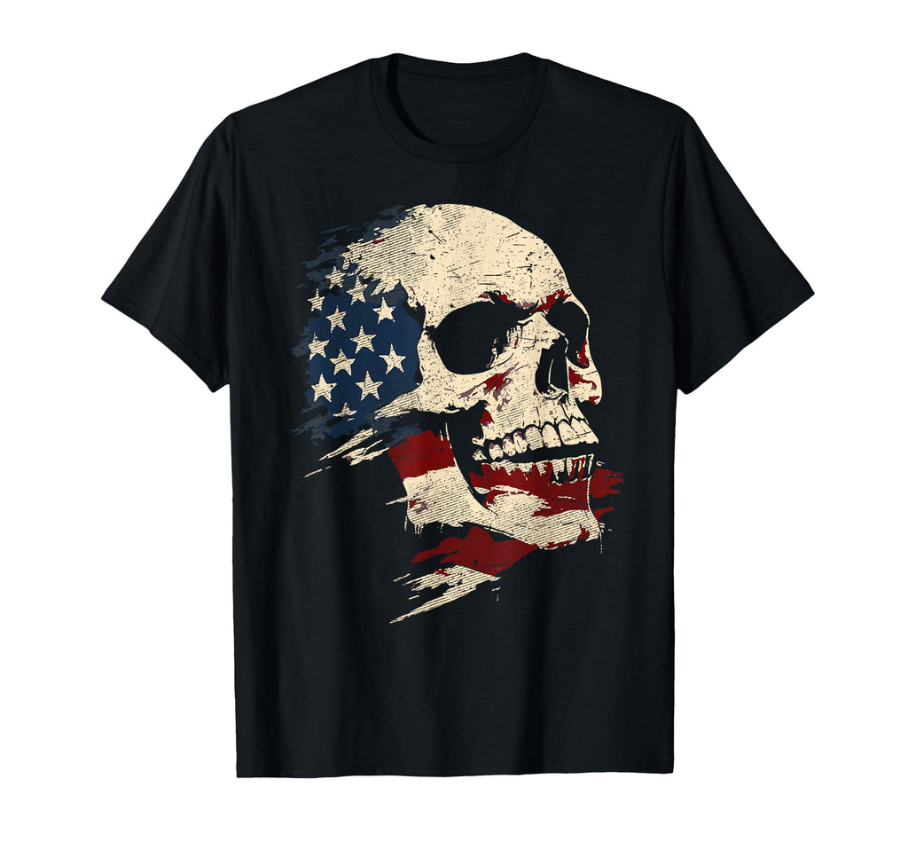 Distressed Skull American Flag 1990S T-Shirt - Minimalist Print Men Women - T-Shirt, Sweatshirt, Hoodie