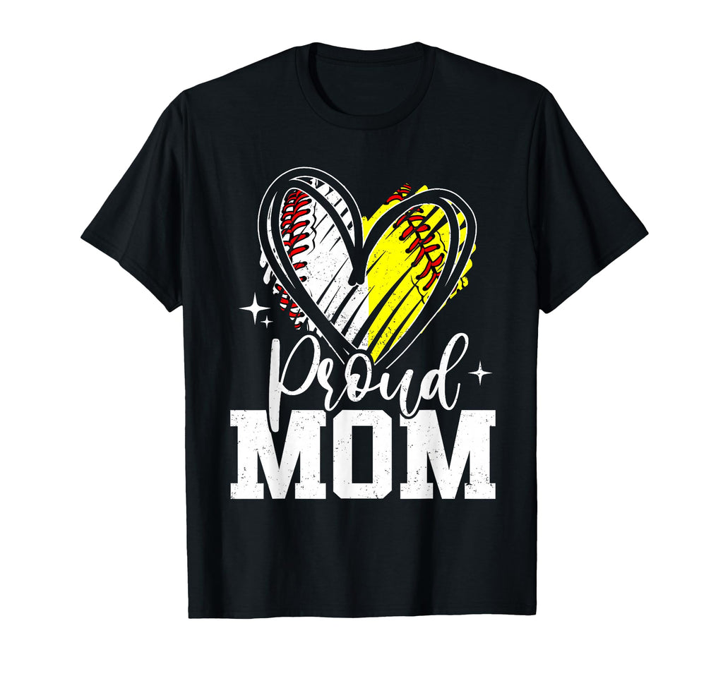Proud Mom Baseball Softball Heart Mom Both T-Shirt - Unique Graphic Unisex - T-Shirt, Sweatshirt, Hoodie