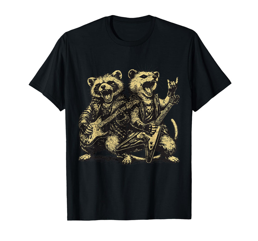 Raccoon Opossum Rock Band Guitar Animal T-Shirt - Graphic Print Unisex - T-Shirt, Sweatshirt, Hoodie