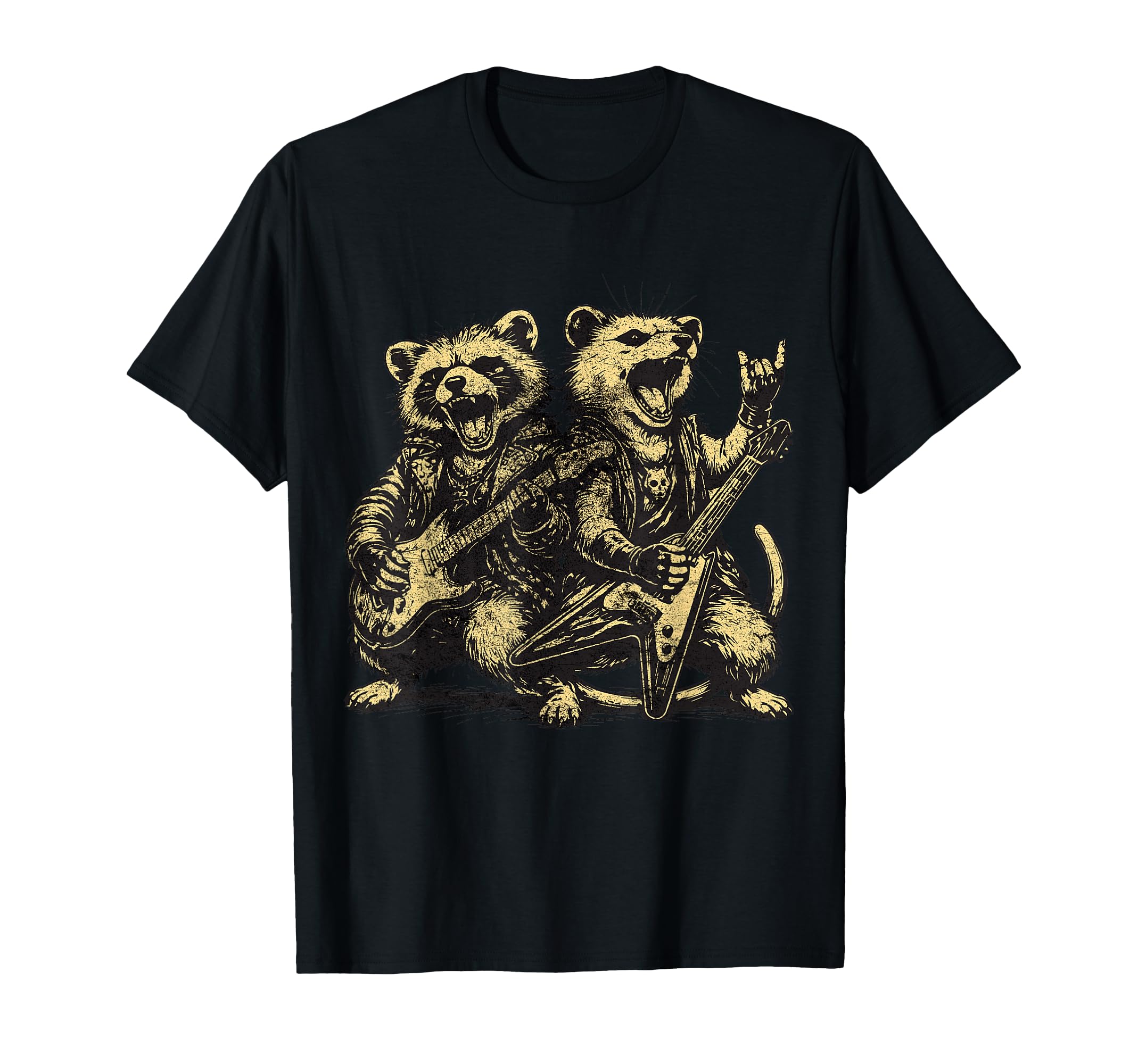 Raccoon Opossum Rock Band Guitar Animal T-Shirt - Graphic Print Unisex - T-Shirt, Sweatshirt, Hoodie