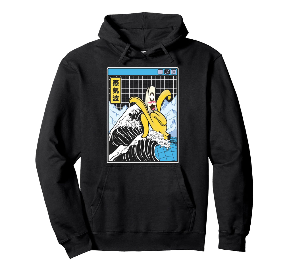Happy Banana Kanagawa Wave Grid Landscape Hoodie - Novelty Apparel Unisex - T-Shirt, Sweatshirt, Hoodie