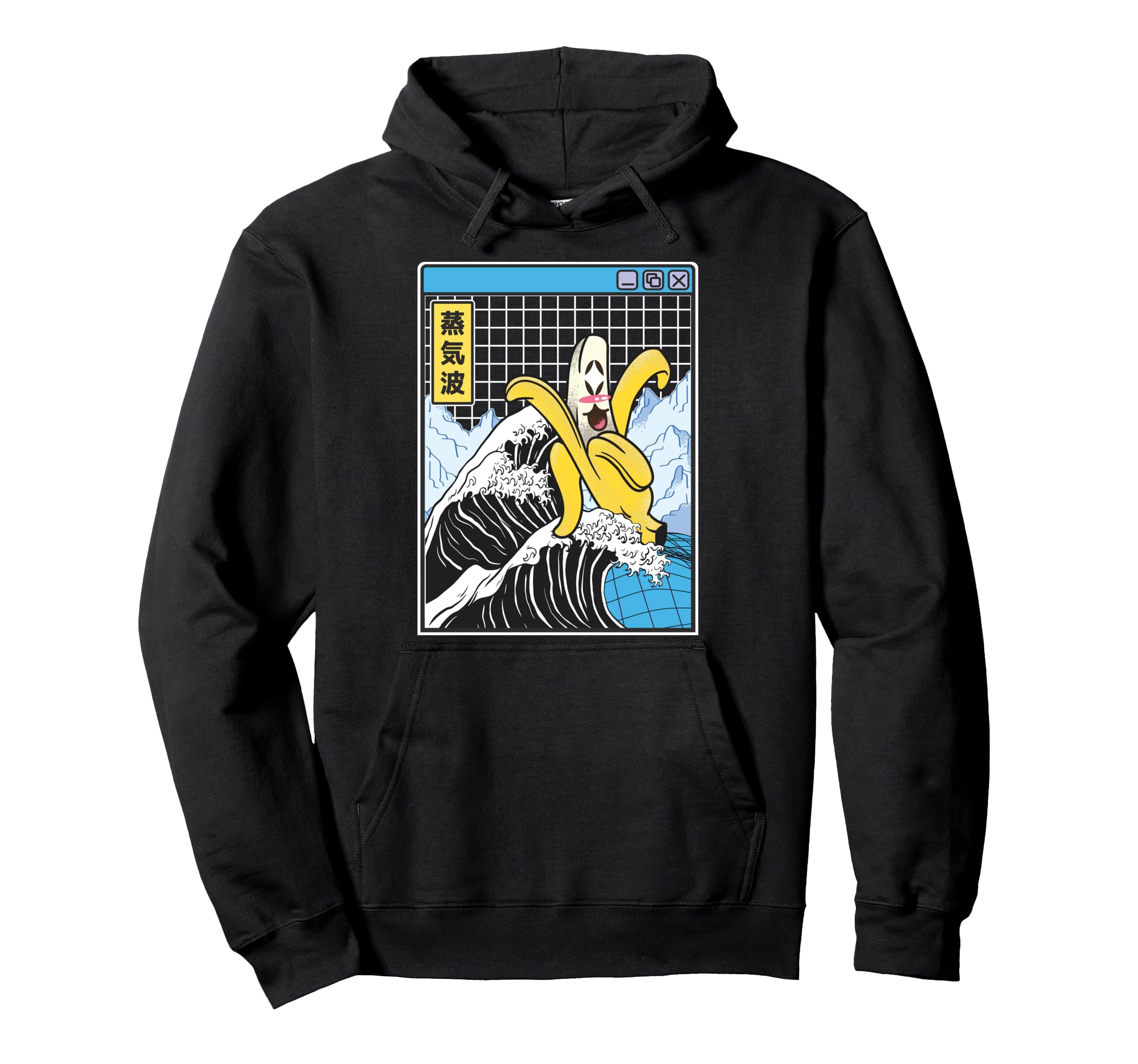 Happy Banana Kanagawa Wave Grid Landscape Hoodie - Novelty Apparel Unisex - T-Shirt, Sweatshirt, Hoodie
