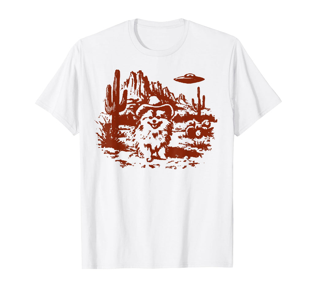 Funny Pomeranian Ufo Cowboy Dog Western T-Shirt - Aesthetic Graphic Unisex - T-Shirt, Sweatshirt, Hoodie