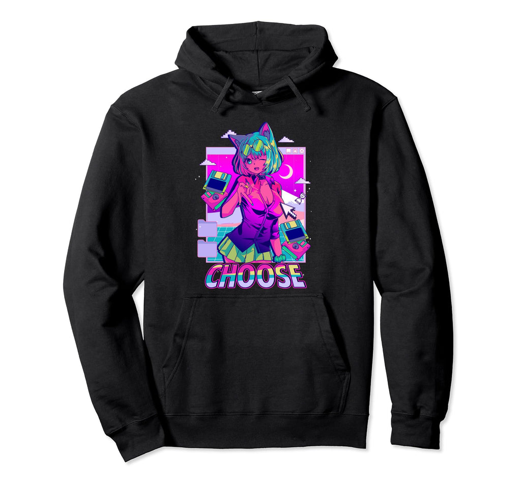 Japanese Synthwave Choose Floppy Discs Hoodie - Graphic Print Men Women - T-Shirt, Sweatshirt, Hoodie