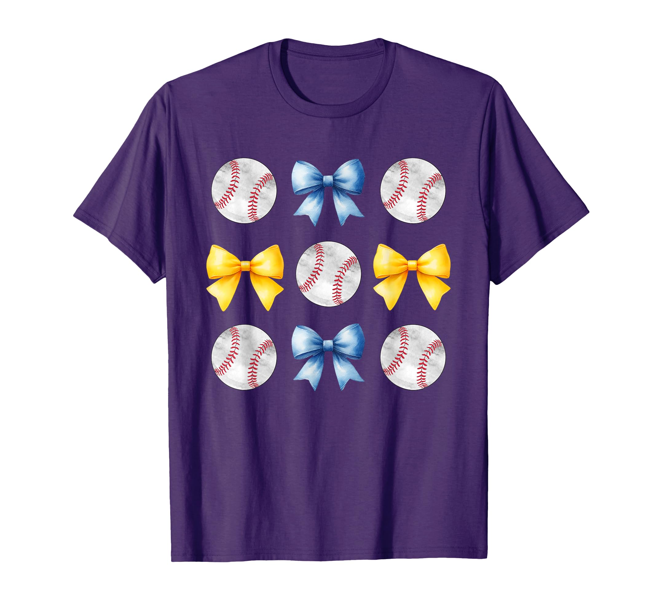 Baseballs Light Blue Yellow Bows Ball T-Shirt - Novelty Apparel for Adults - T-Shirt, Sweatshirt, Hoodie