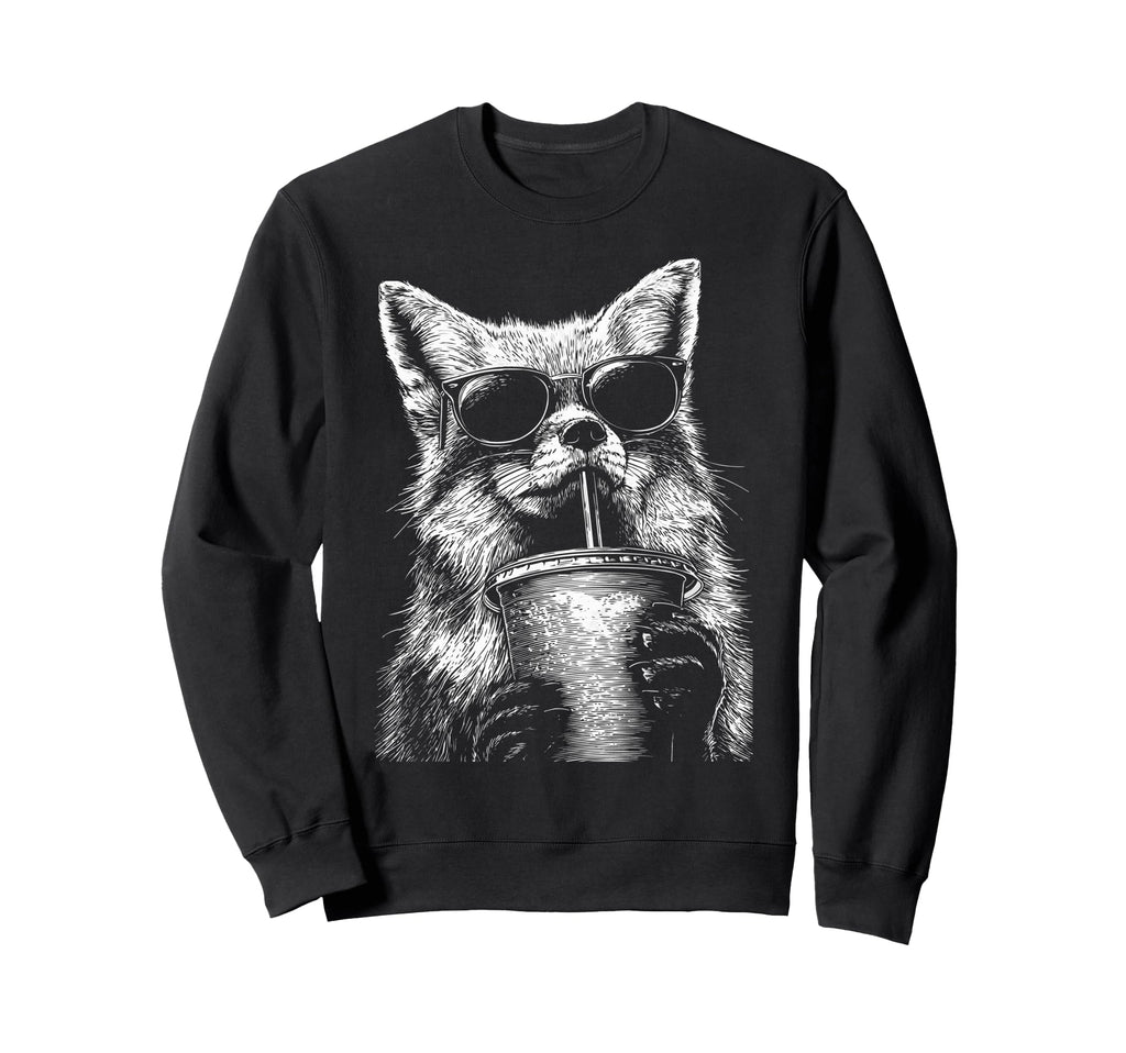 Fox Drinking Iced Coffee Funny Sweatshirt - Custom Art Print for Adults - T-Shirt, Sweatshirt, Hoodie