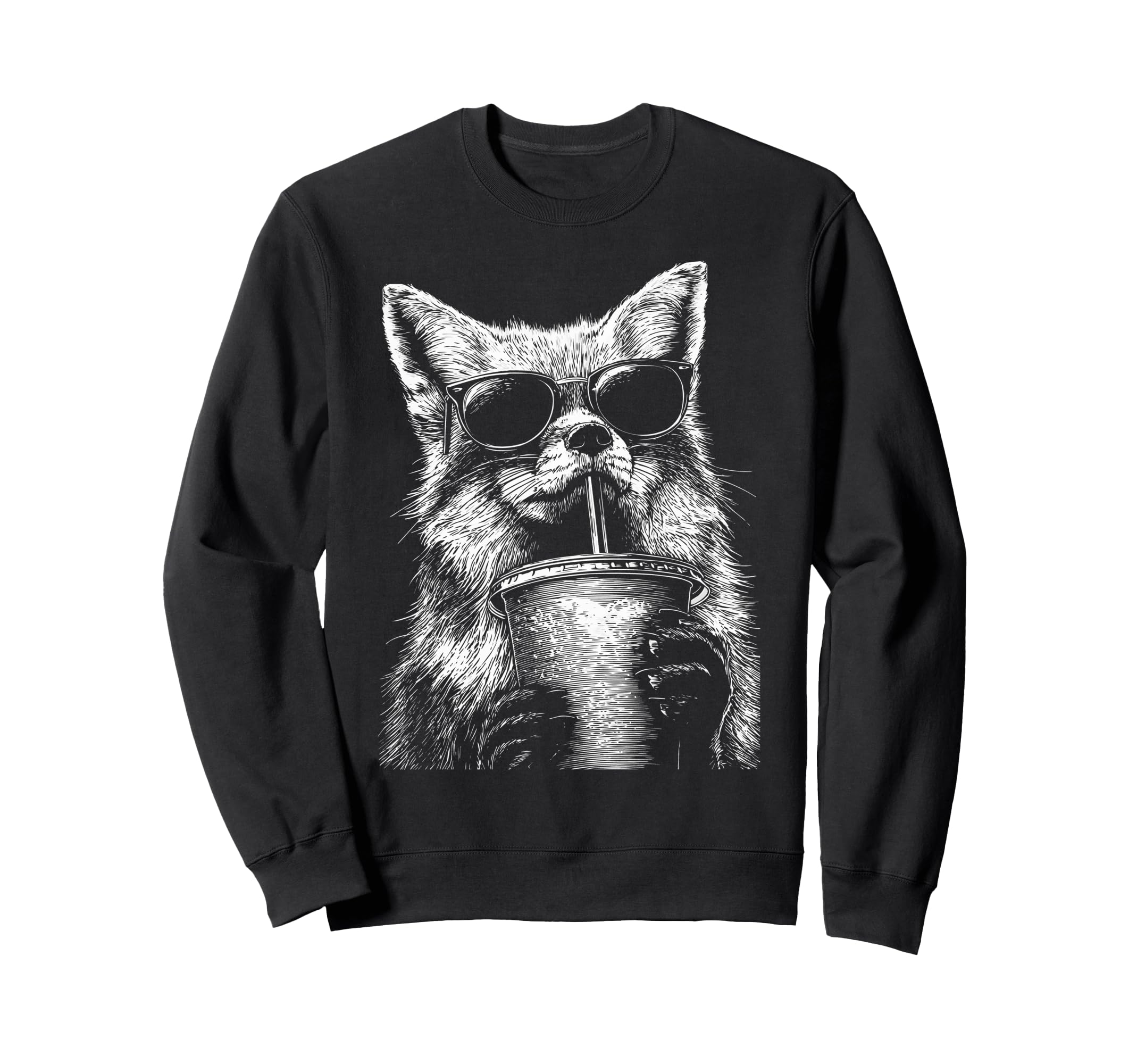 Fox Drinking Iced Coffee Funny Sweatshirt - Custom Art Print for Adults - T-Shirt, Sweatshirt, Hoodie