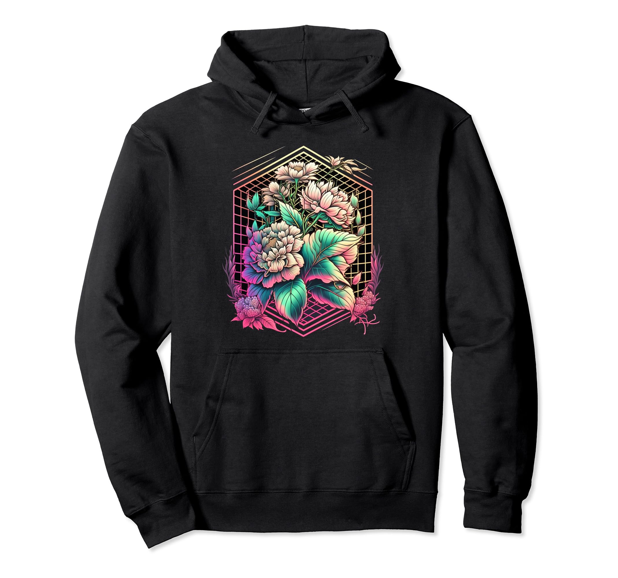 Japanese Vaporwave Futuristic Flower Hoodie - Novelty Apparel Unisex - T-Shirt, Sweatshirt, Hoodie