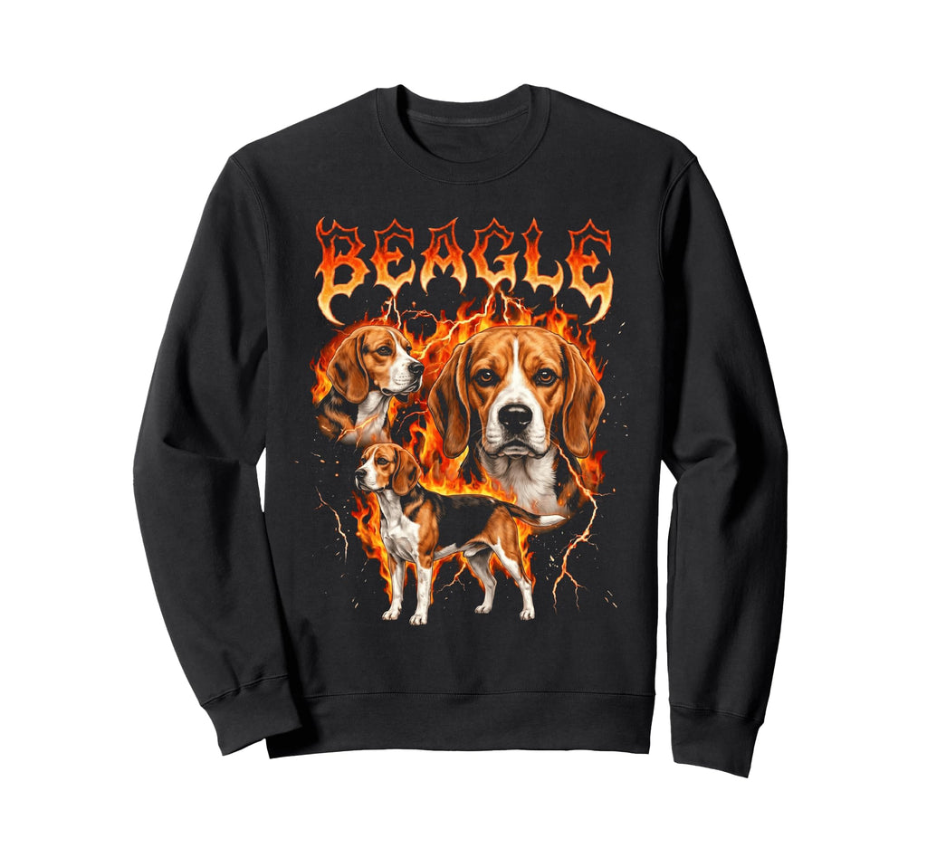 Beagle 80S 90S Heavy Metal Flames Sweatshirt - Novelty Apparel for Adults - T-Shirt, Sweatshirt, Hoodie