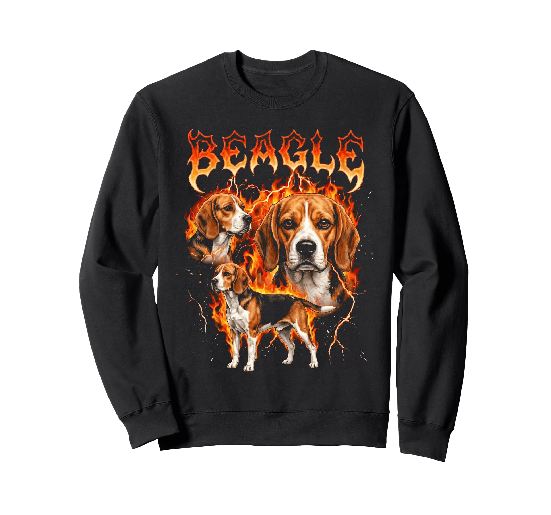 Beagle 80S 90S Heavy Metal Flames Sweatshirt - Novelty Apparel for Adults - T-Shirt, Sweatshirt, Hoodie