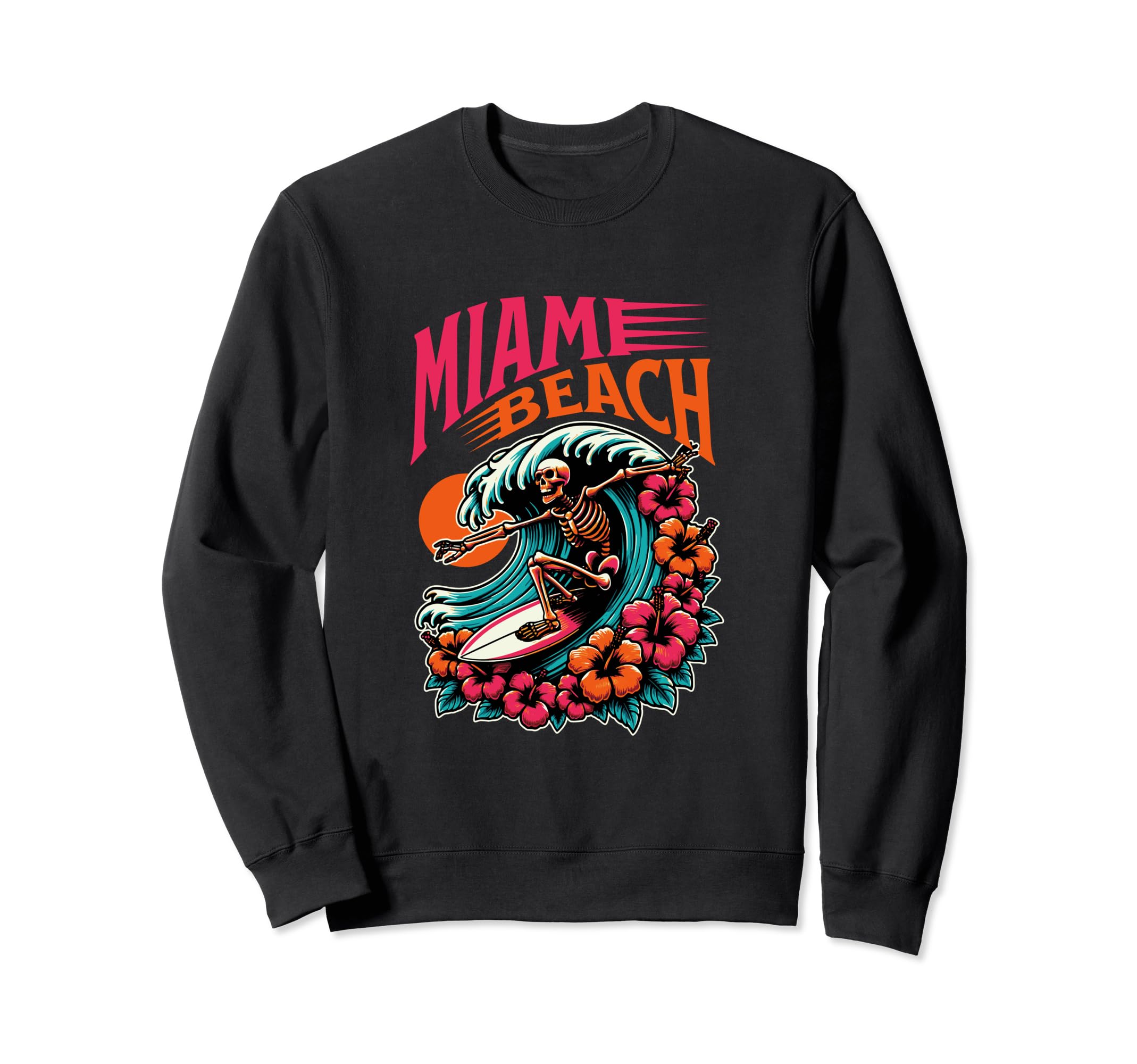 Miami Skeleton Surf Club Beach Sweatshirt - Aesthetic Graphic Men Women - T-Shirt, Sweatshirt, Hoodie