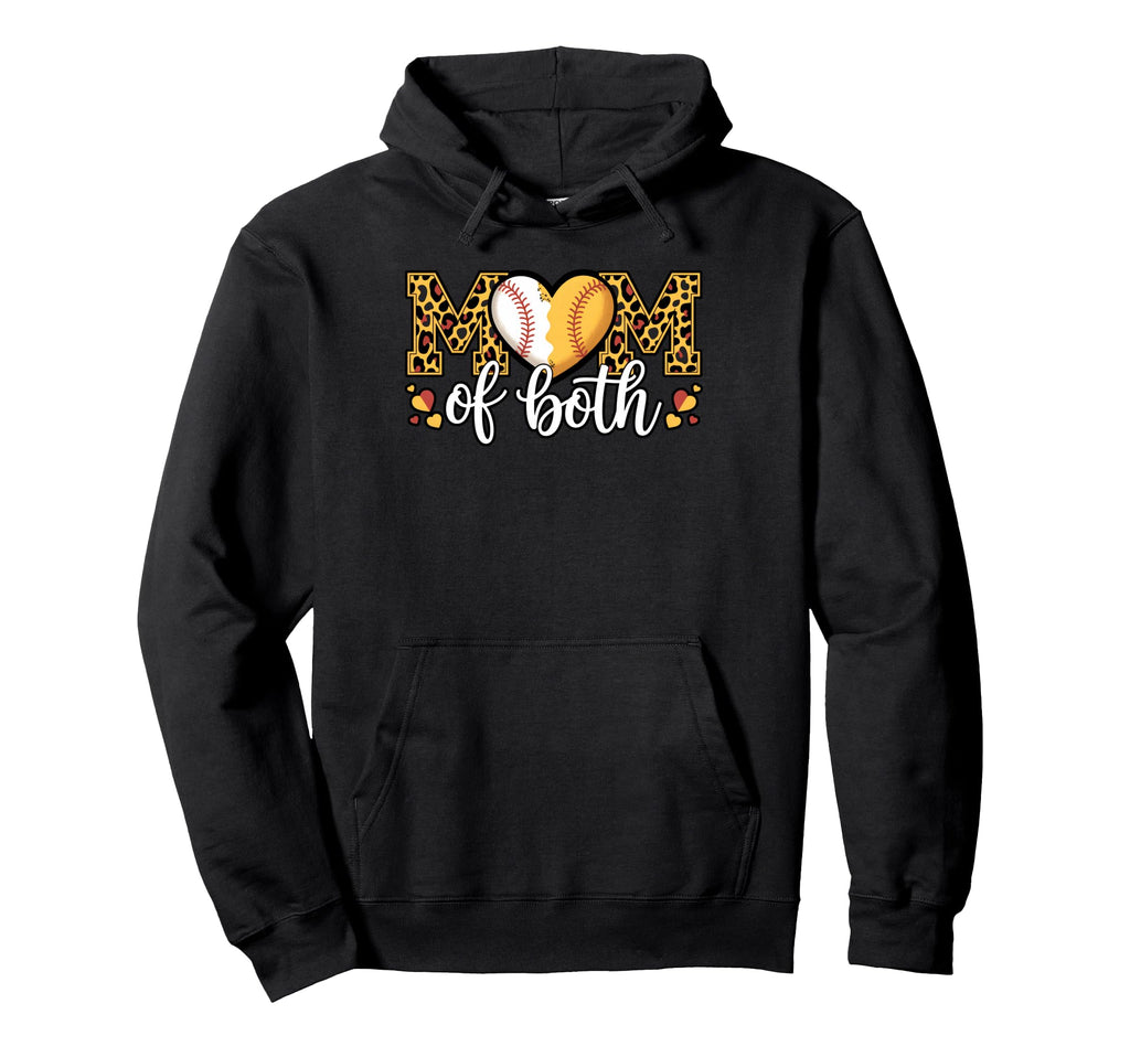 Mom Both Baseball Softball Heart Leopard Hoodie - Graphic Print Unisex - T-Shirt, Sweatshirt, Hoodie