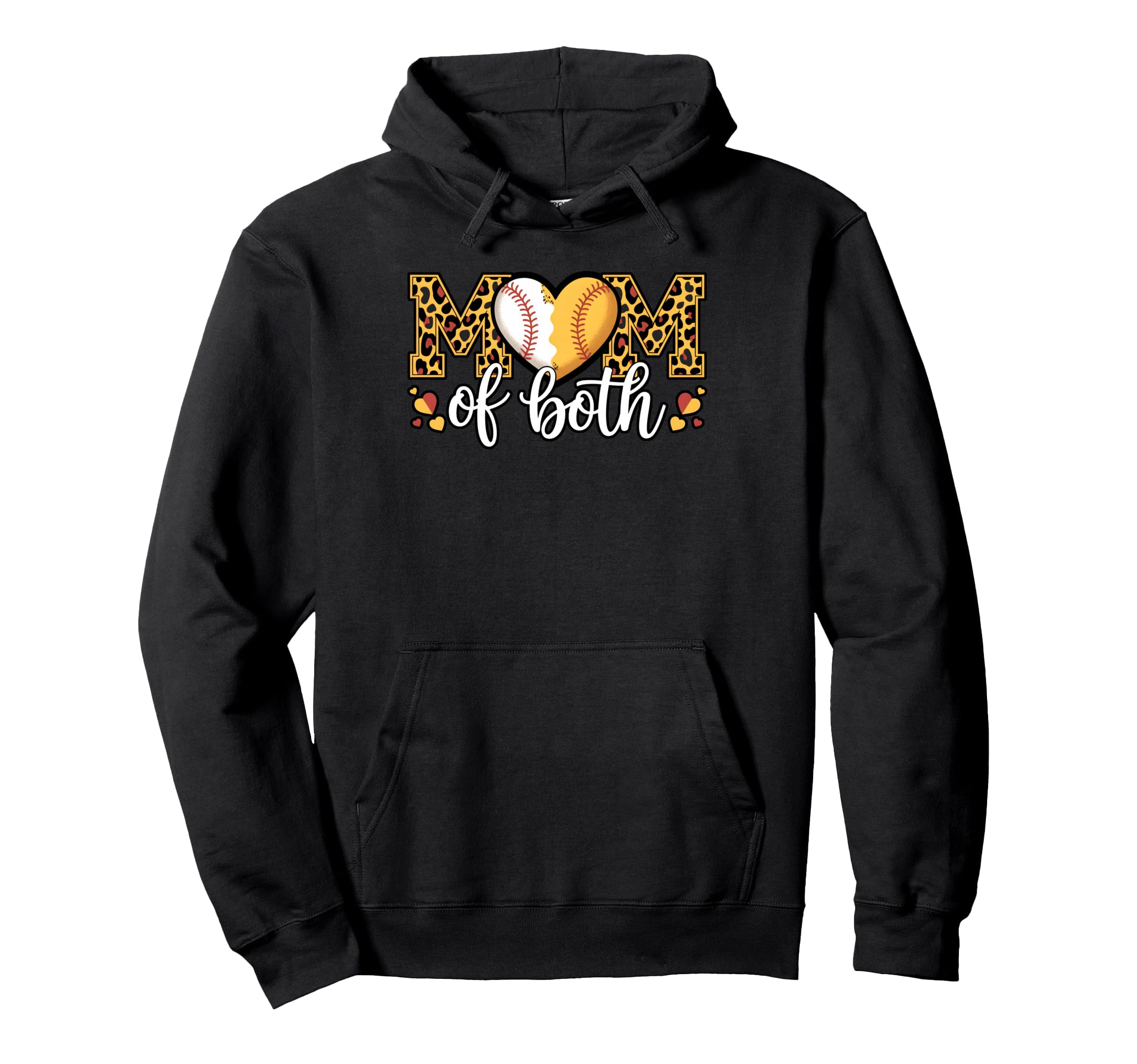 Mom Both Baseball Softball Heart Leopard Hoodie - Graphic Print Unisex - T-Shirt, Sweatshirt, Hoodie