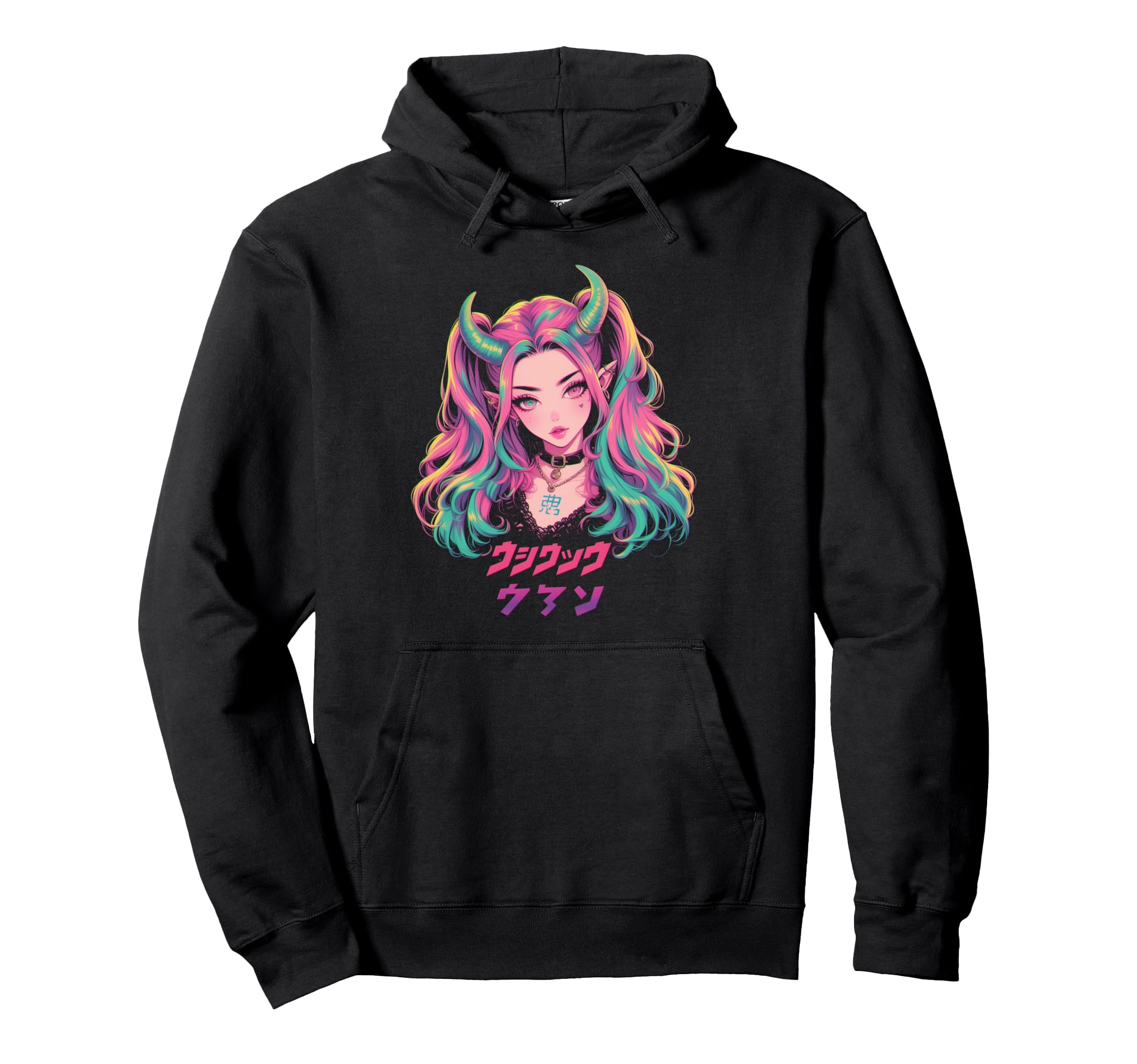 Goth Grunge Demon Anime Waifu Hoodie - Fun Novelty Design for Adults - T-Shirt, Sweatshirt, Hoodie