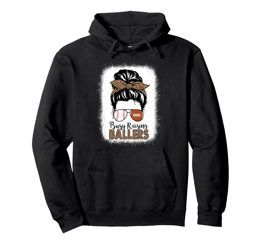 Baseball Football Mom Messy Bun Busy Hoodie - Minimalist Print Men Women - T-Shirt, Sweatshirt, Hoodie