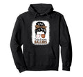 Baseball Football Mom Messy Bun Busy Hoodie - Minimalist Print Men Women - T-Shirt, Sweatshirt, Hoodie