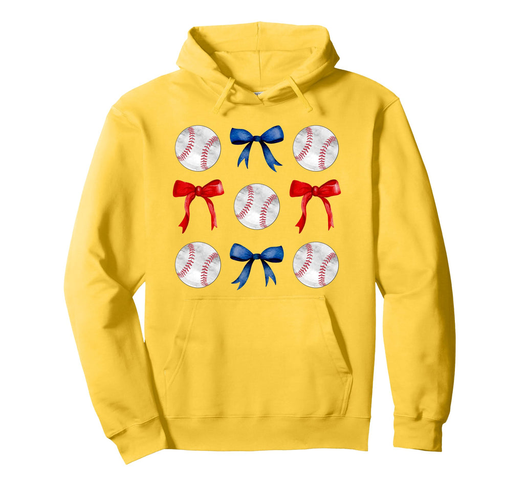 Red Blue Baseballs Bows Baseball Hoodie - Casual Everyday Wear Men Women - T-Shirt, Sweatshirt, Hoodie