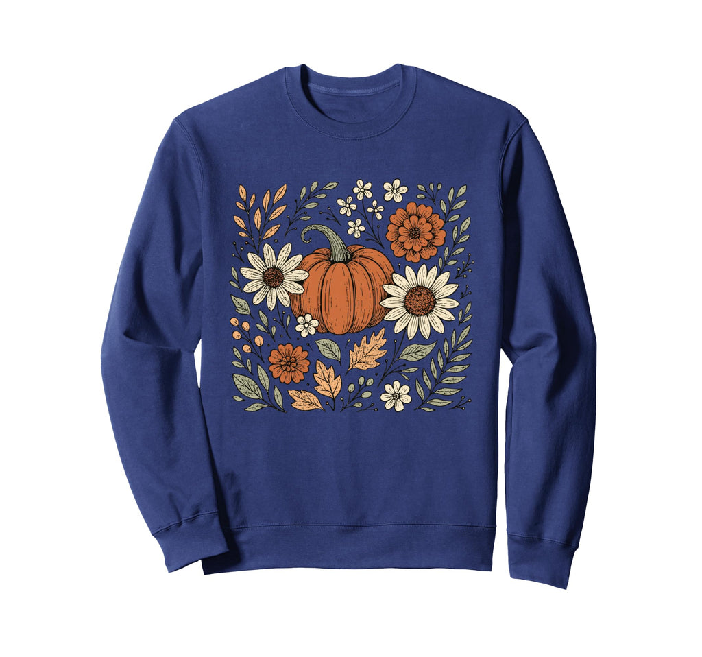 Boho Fall Floral Pumpkin Aesthetic Sweatshirt - Graphic Print Men Women - T-Shirt, Sweatshirt, Hoodie